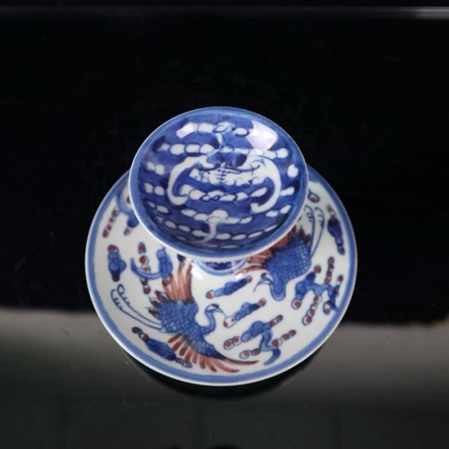 Ceramic blue and white glazed candlestick