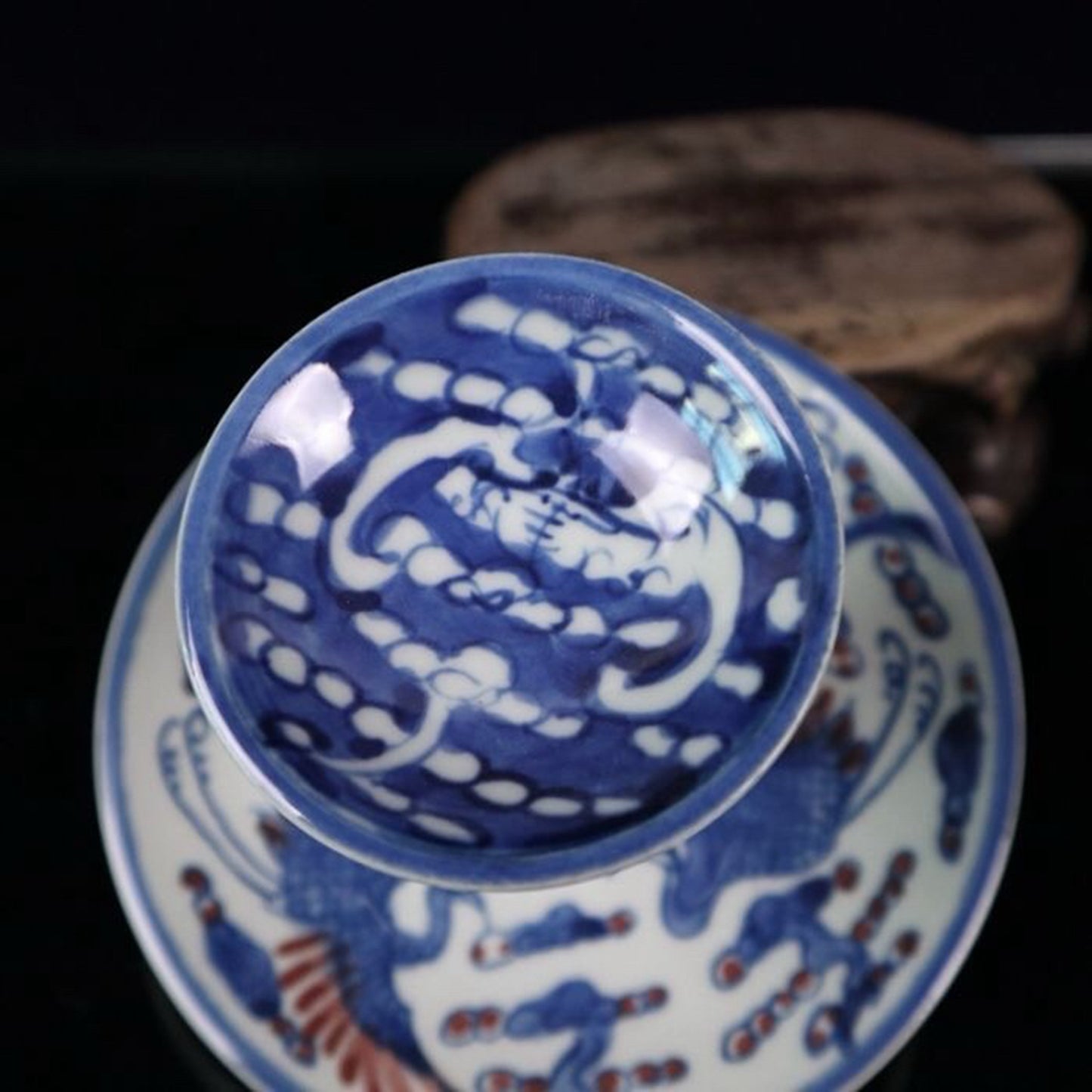 Ceramic blue and white glazed candlestick