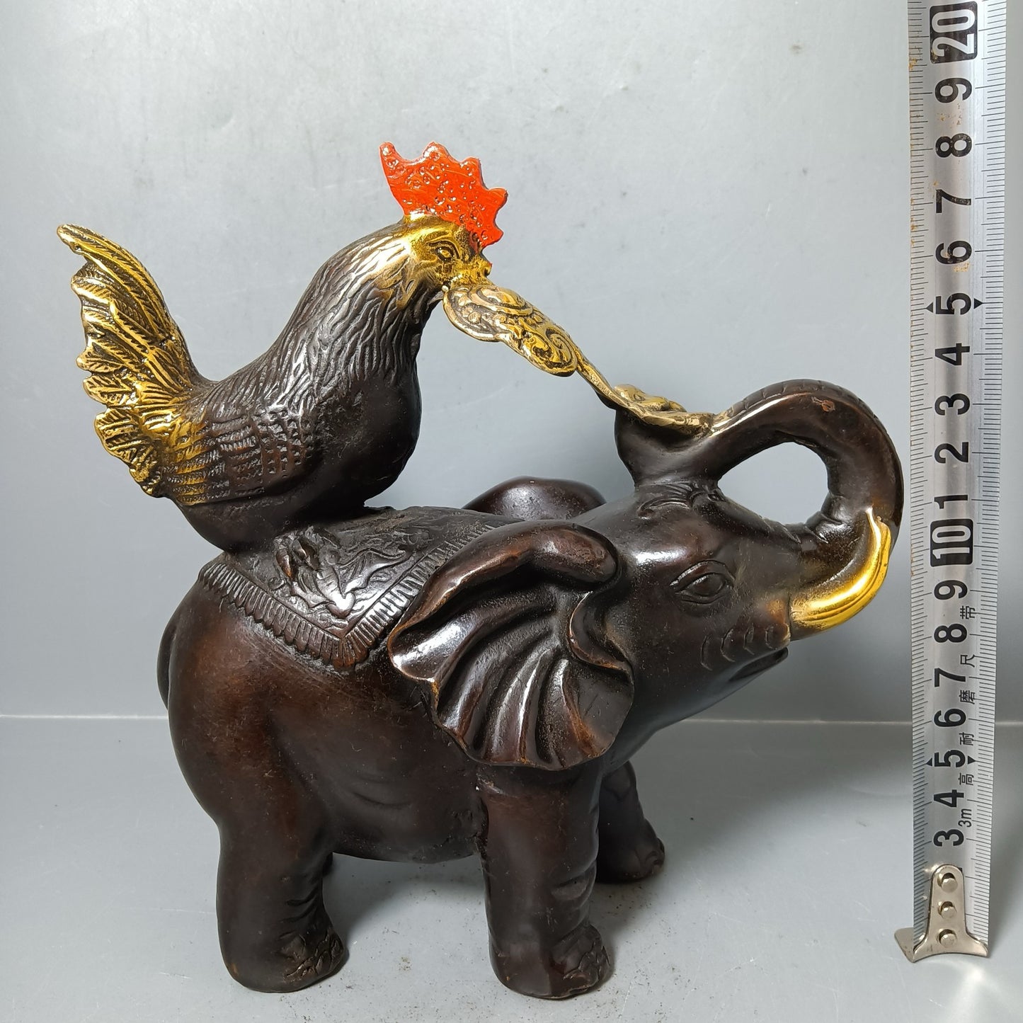 Chinese antique pure copper chicken elephant Ruyi ornament