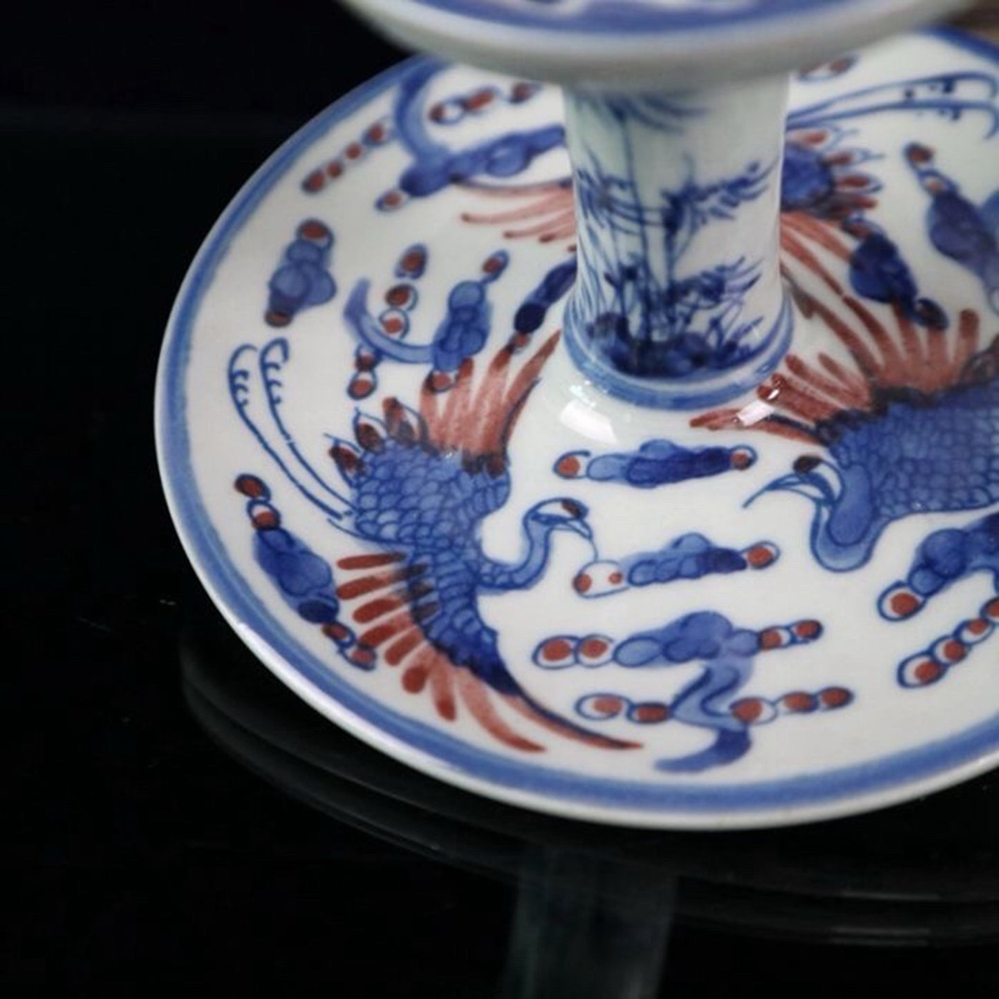 Ceramic blue and white glazed candlestick