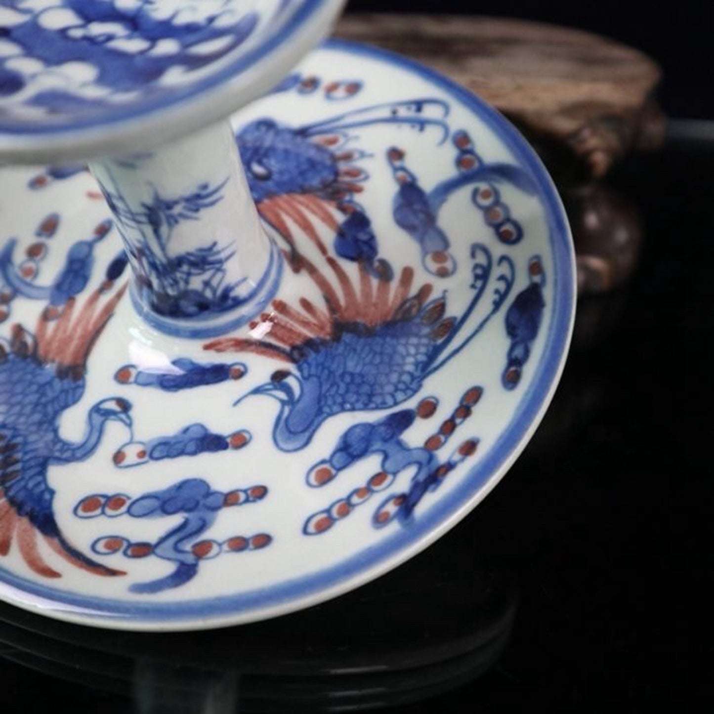 Ceramic blue and white glazed candlestick