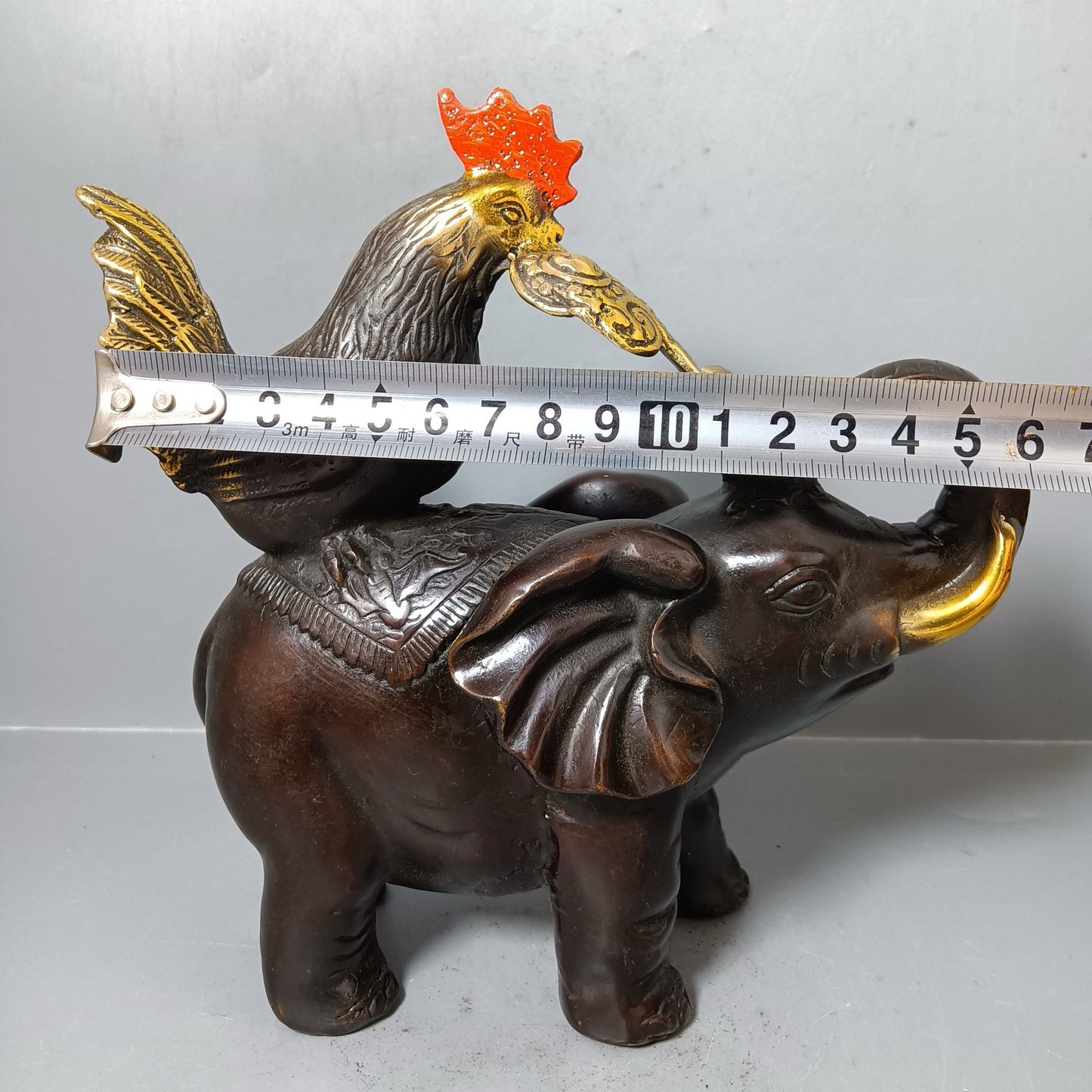 Chinese antique pure copper chicken elephant Ruyi ornament