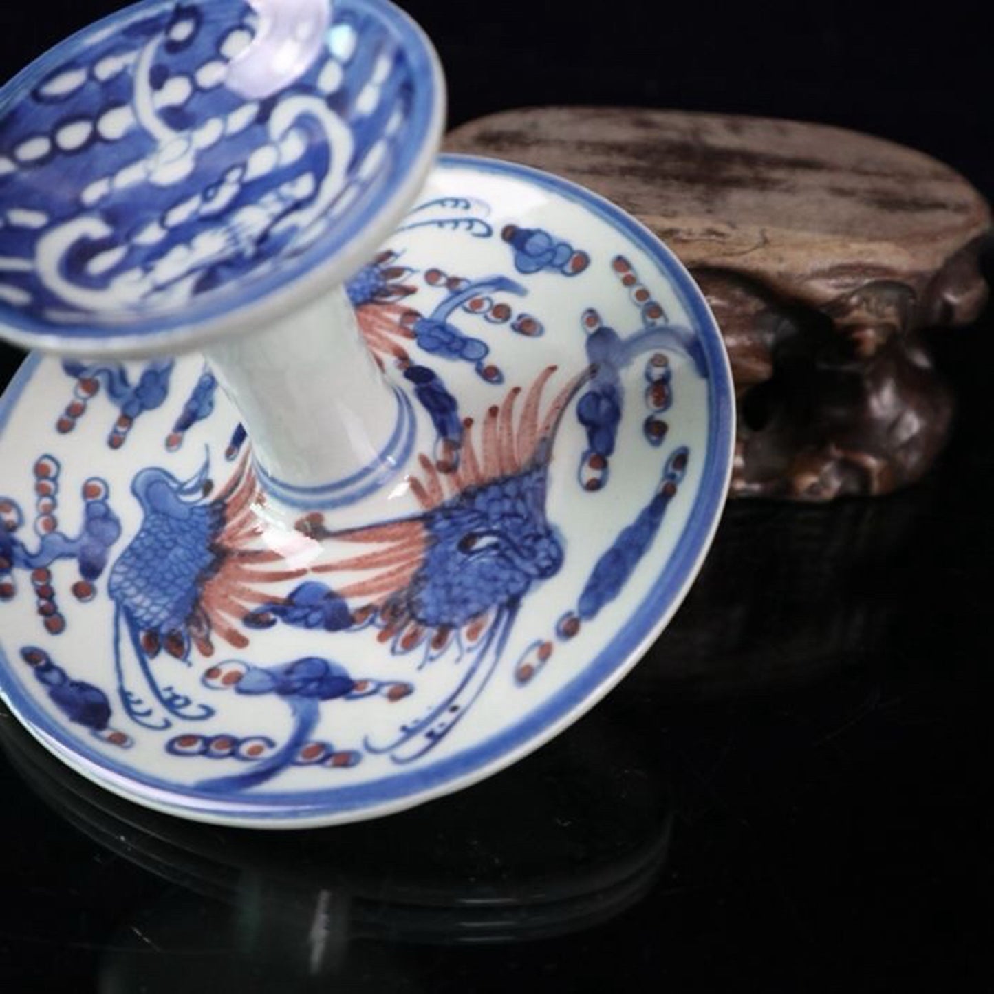 Ceramic blue and white glazed candlestick