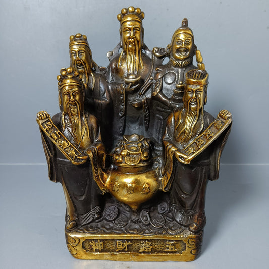 Chinese antique pure copper five way God of Wealth ornament