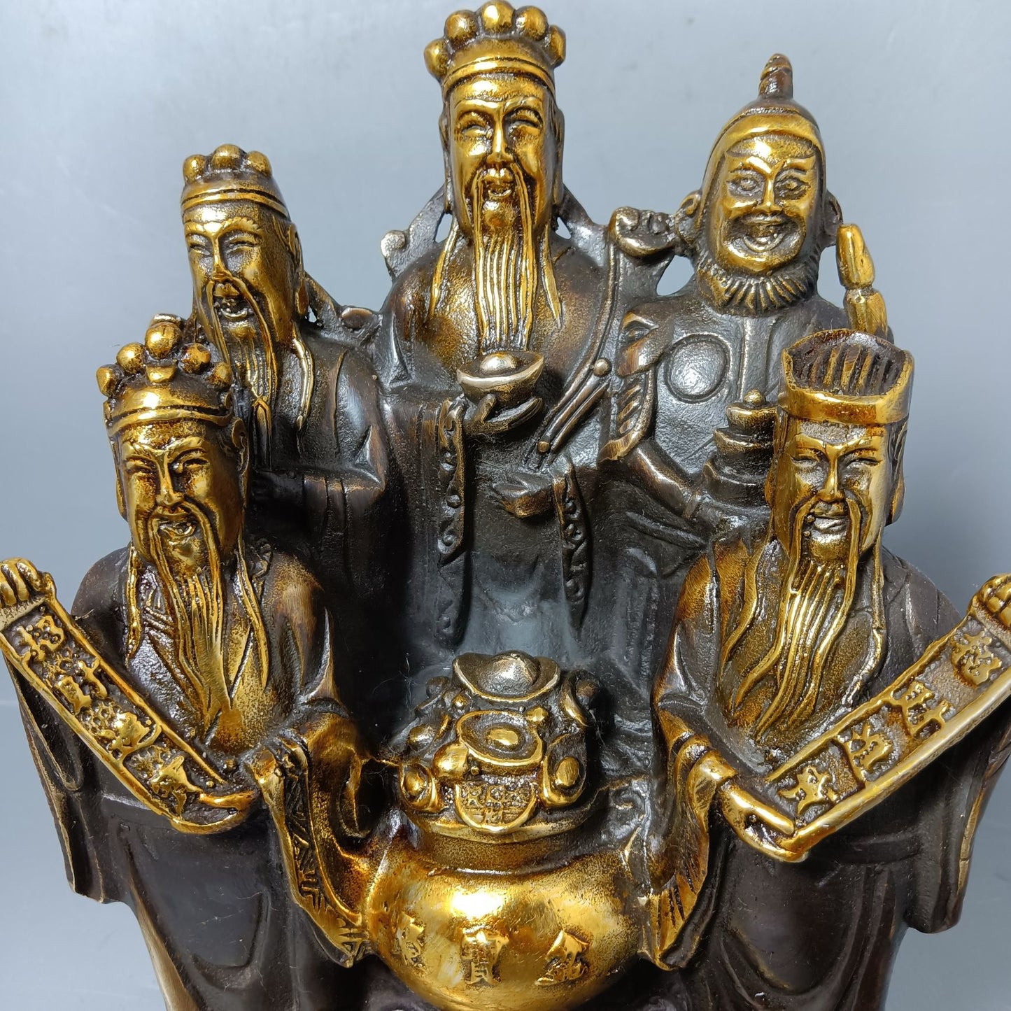 Chinese antique pure copper five way God of Wealth ornament