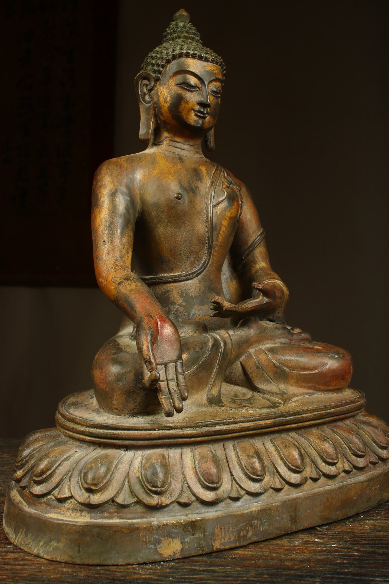 Handcrafted Bronze Gilded Buddha with Medicine Master