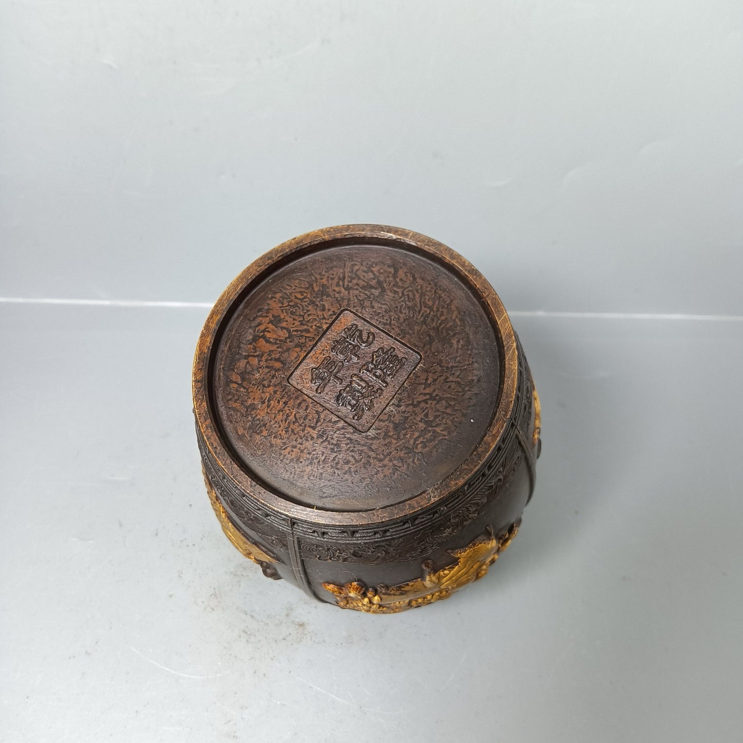 Chinese antique pure copper fish tea jar ornaments