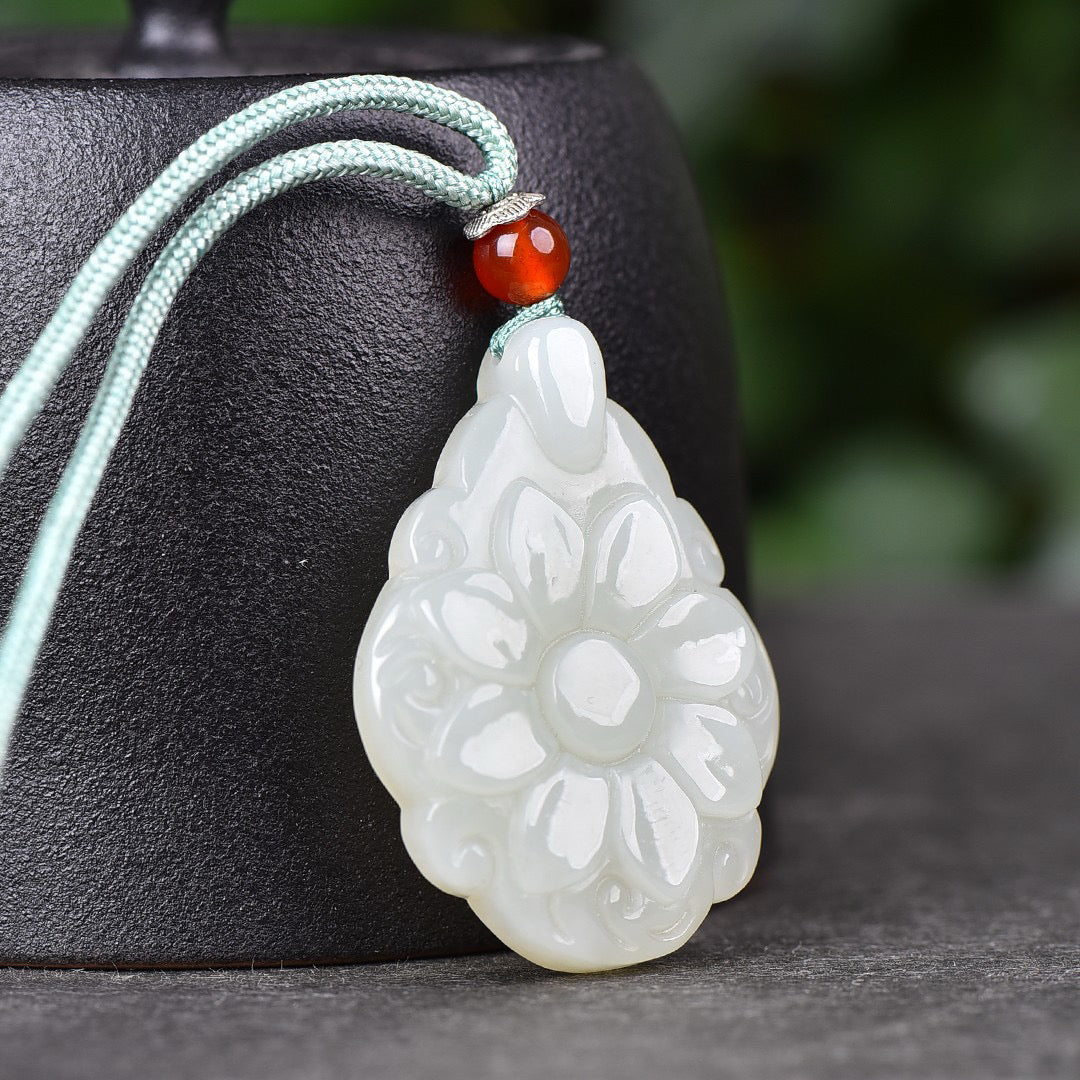 Hotan Jade Prosperity and Auspicious Flower Pendant