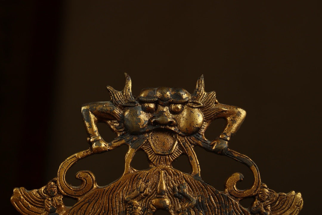 Crafted by hand with copper gilding, one Buddha and two disciples