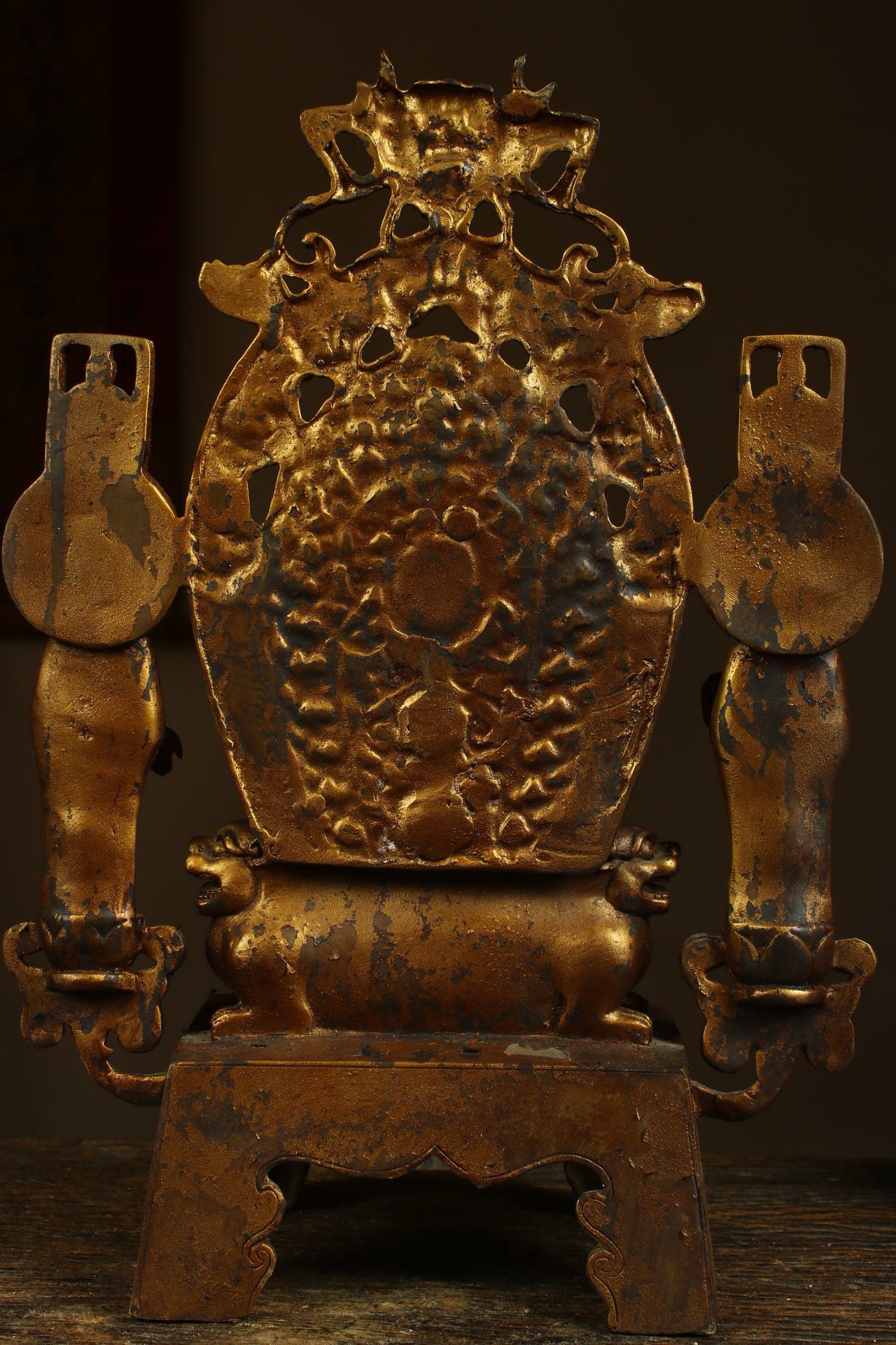 Crafted by hand with copper gilding, one Buddha and two disciples