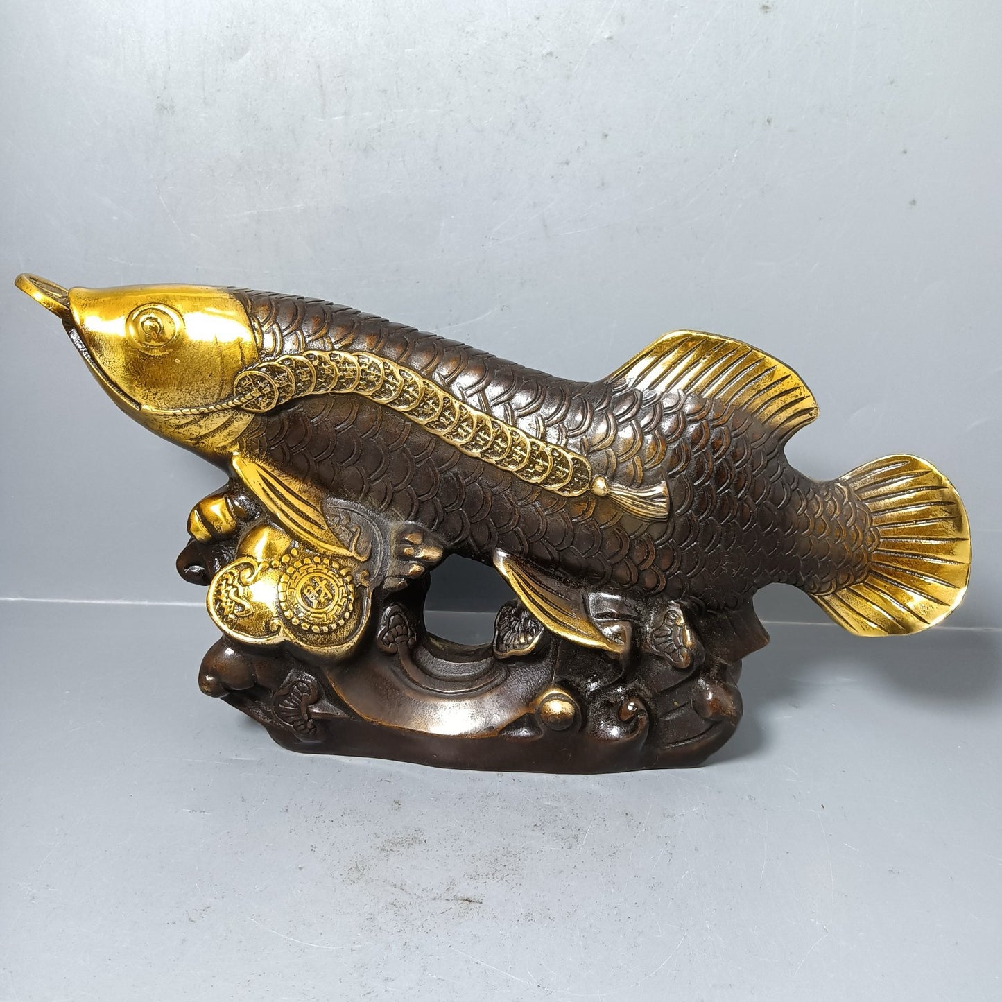 Chinese antique pure copper dragon fish ornament