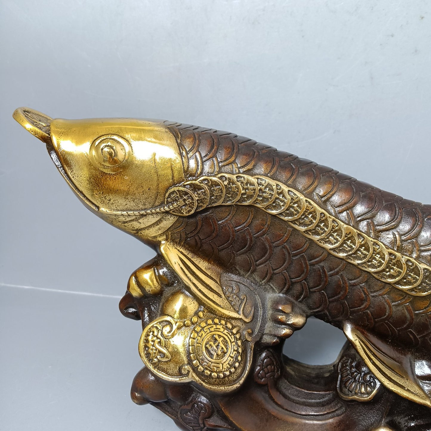 Chinese antique pure copper dragon fish ornament