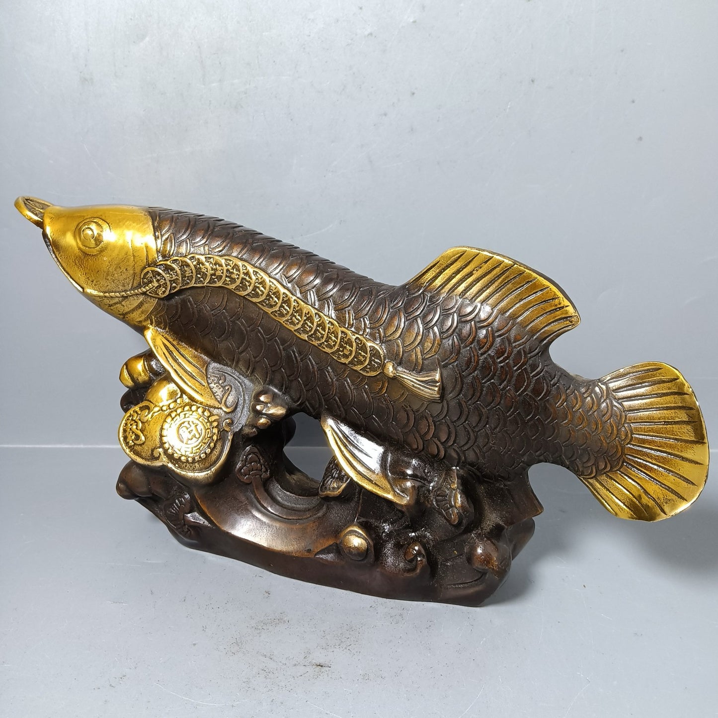 Chinese antique pure copper dragon fish ornament