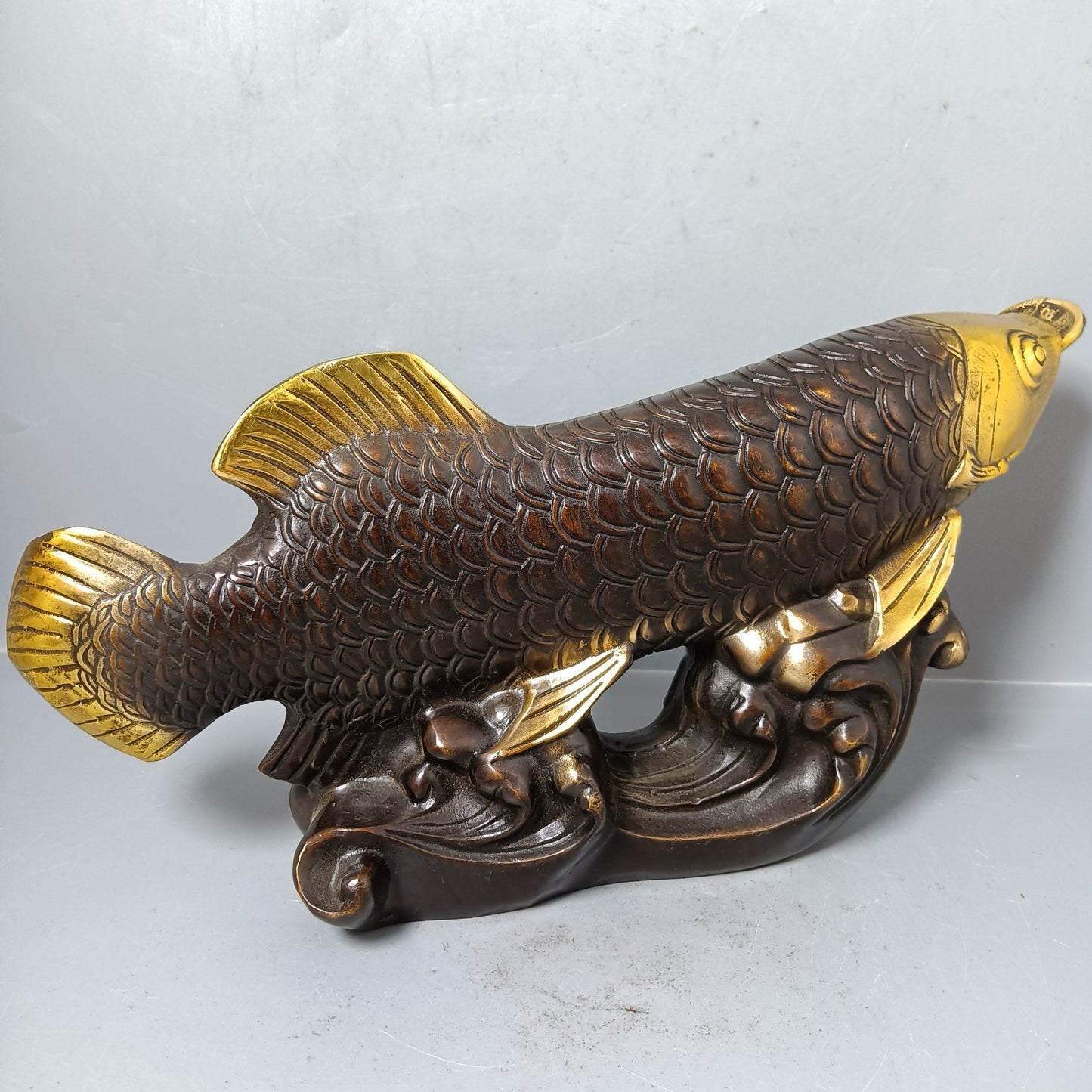 Chinese antique pure copper dragon fish ornament
