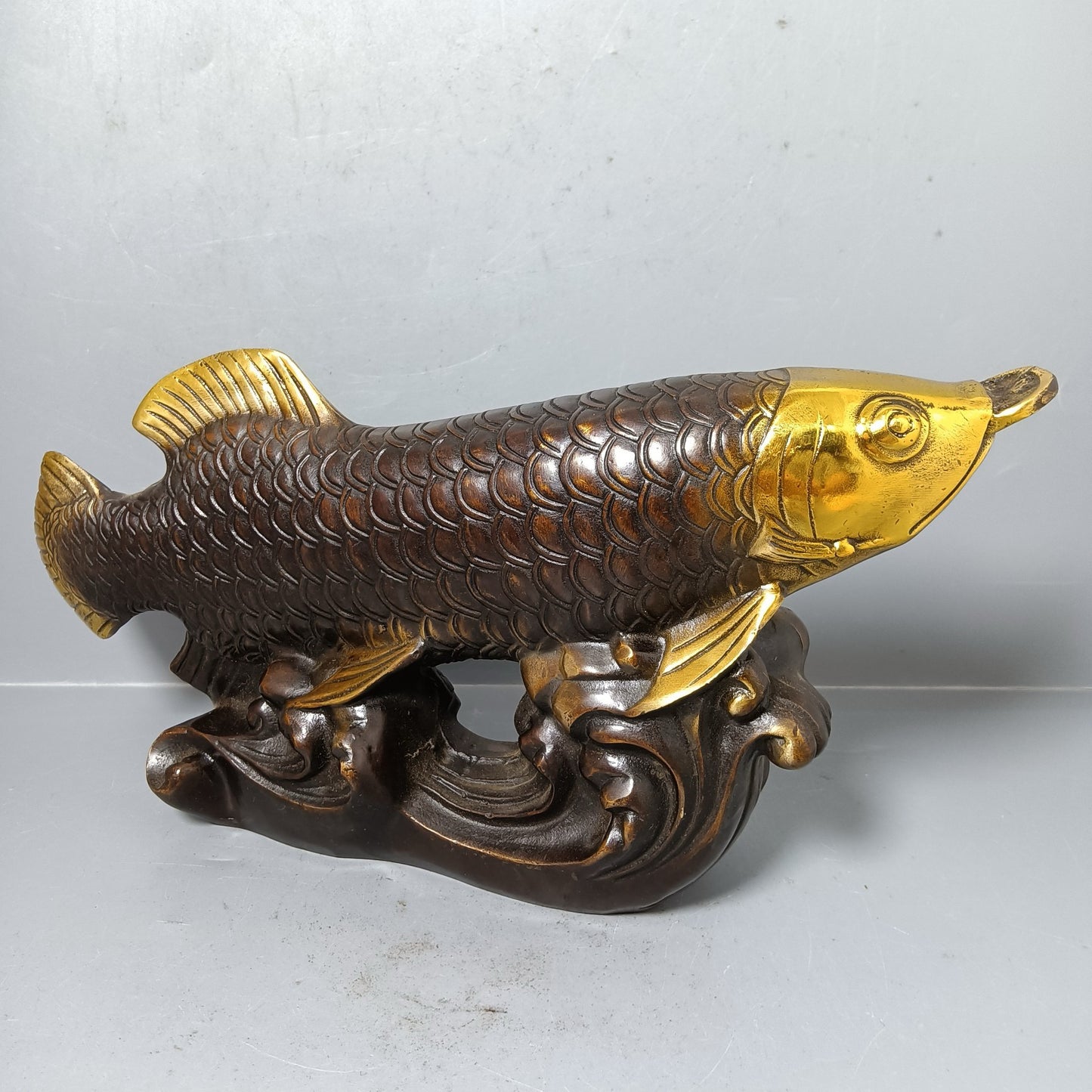 Chinese antique pure copper dragon fish ornament