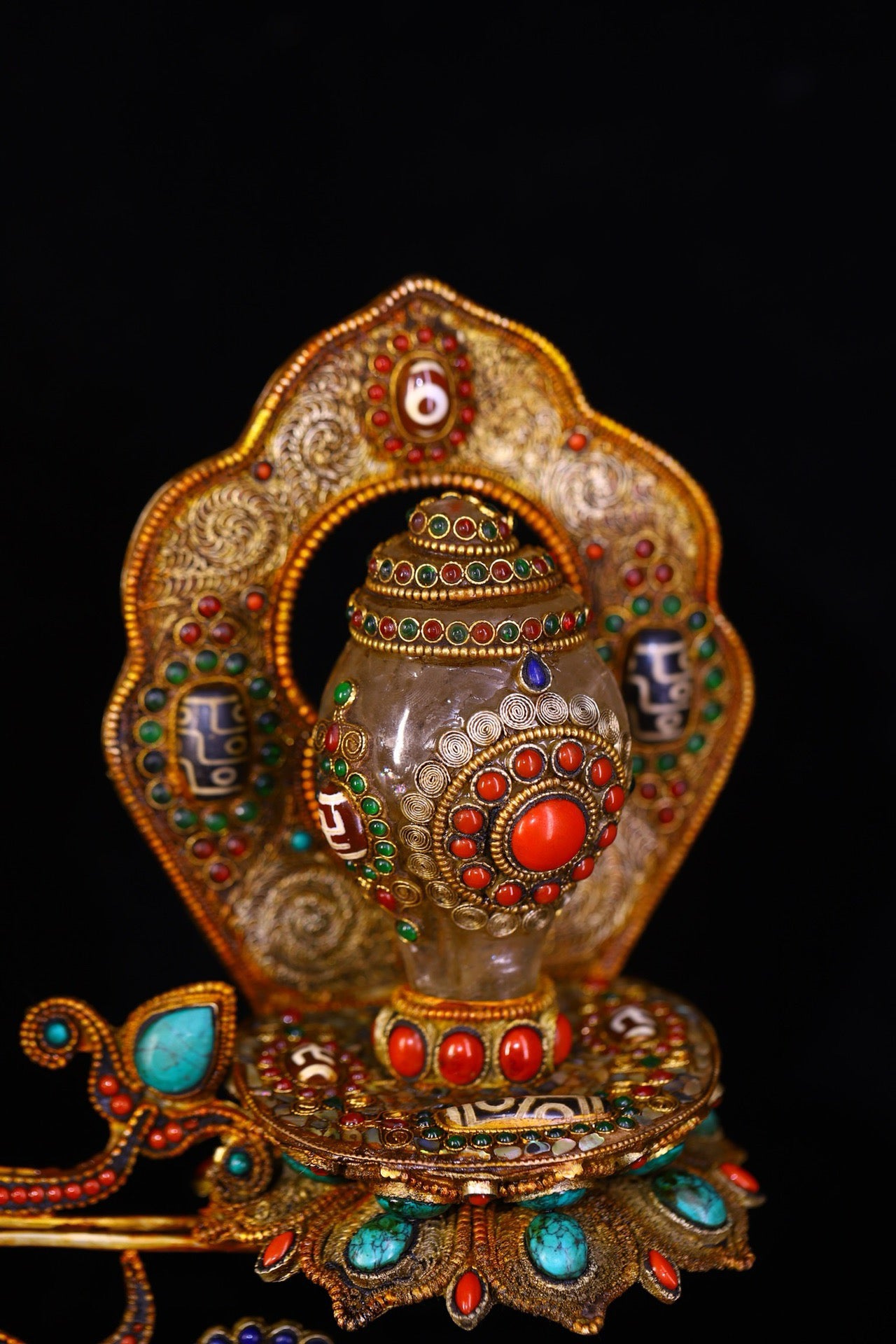Crystal handmade filigree inlaid gemstones, celestial bead artifacts