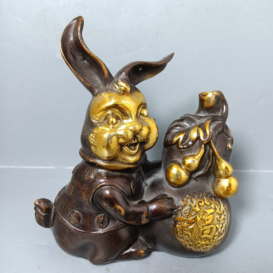 Chinese antique pure copper rabbit ornament for attracting wealth