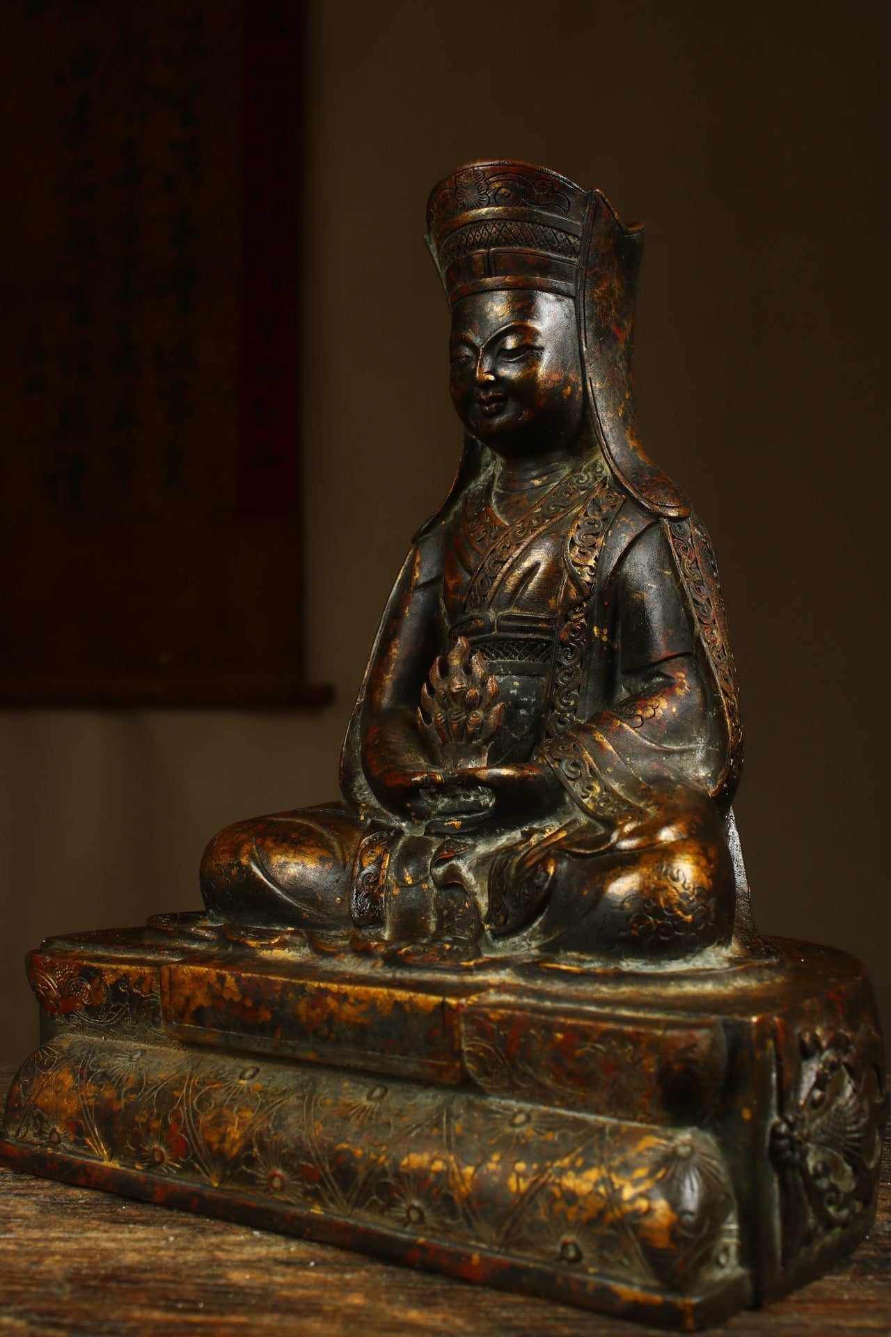 Handmade copper gilded gold statue to create an auspicious Heavenly Mother