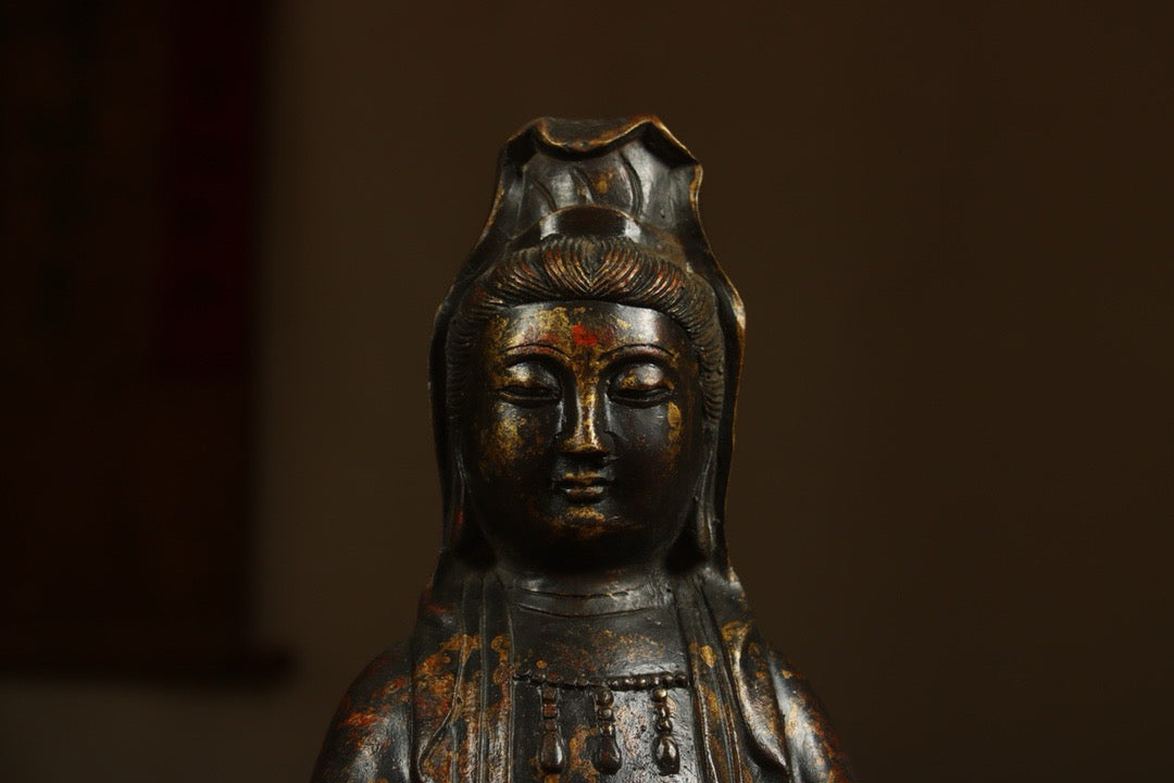 Handcrafted copper gilded Guanyin statue