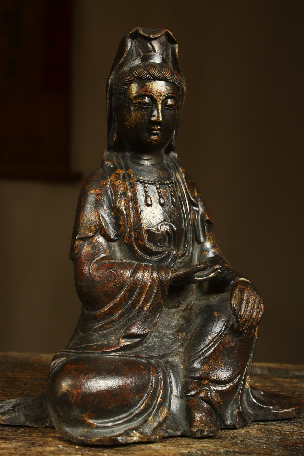 Handcrafted copper gilded Guanyin statue