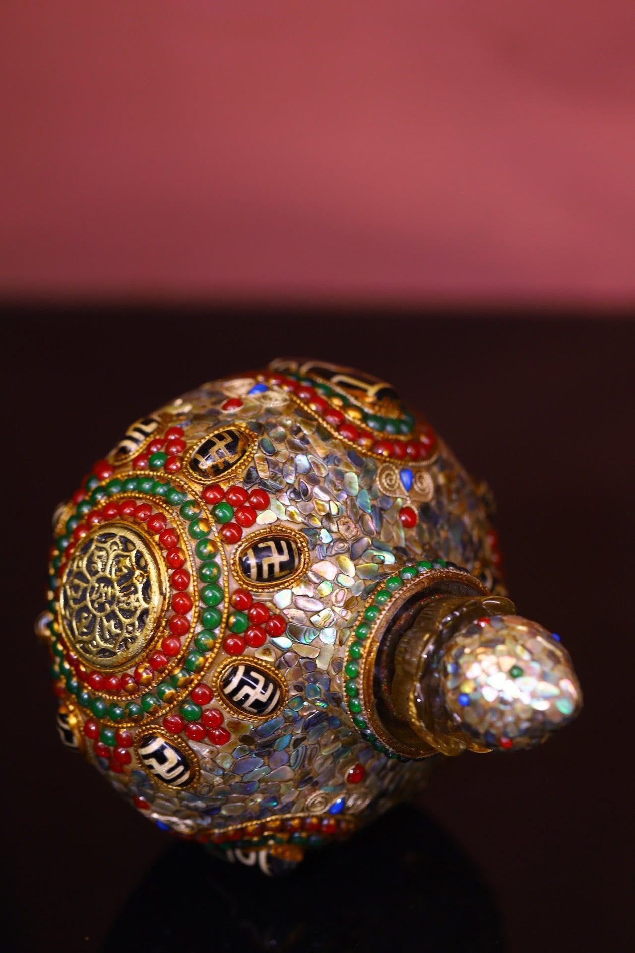 Crystal carving, inlaid with celestial beads, gemstone pagoda