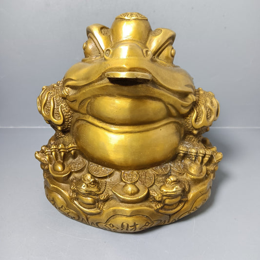Chinese antique pure copper golden toad ornaments