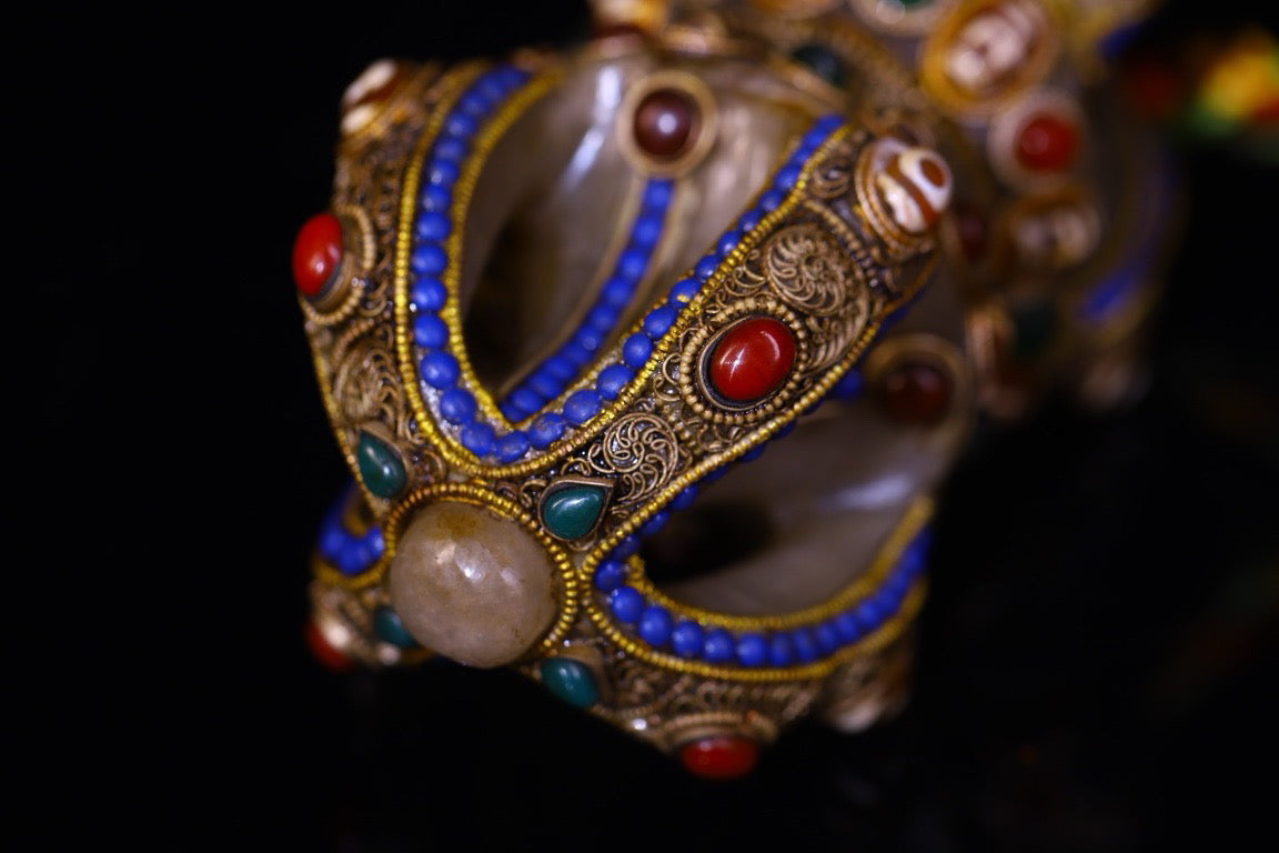 Crystal handmade filigree inlaid gemstones, celestial bead artifacts