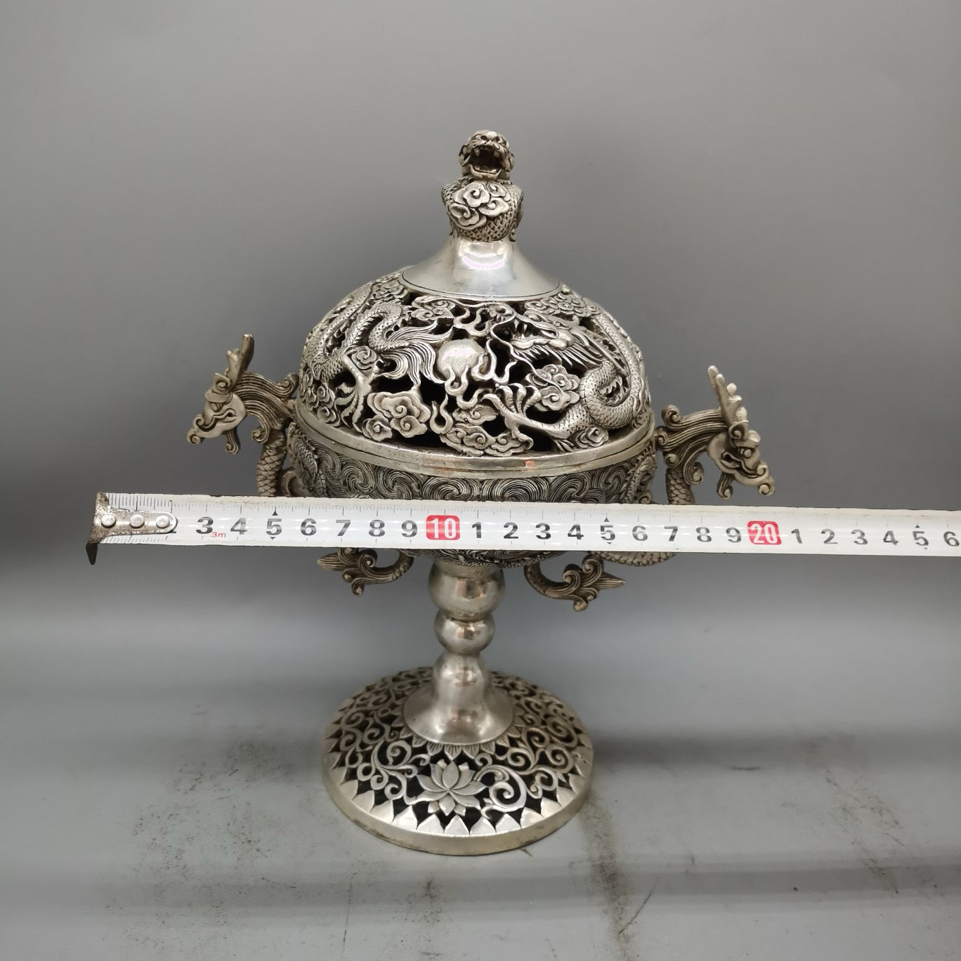 White copper high double dragon ear incense burner