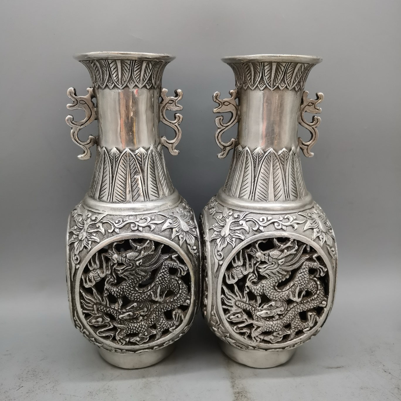 White copper dragon and phoenix vase for home decoration and ornaments