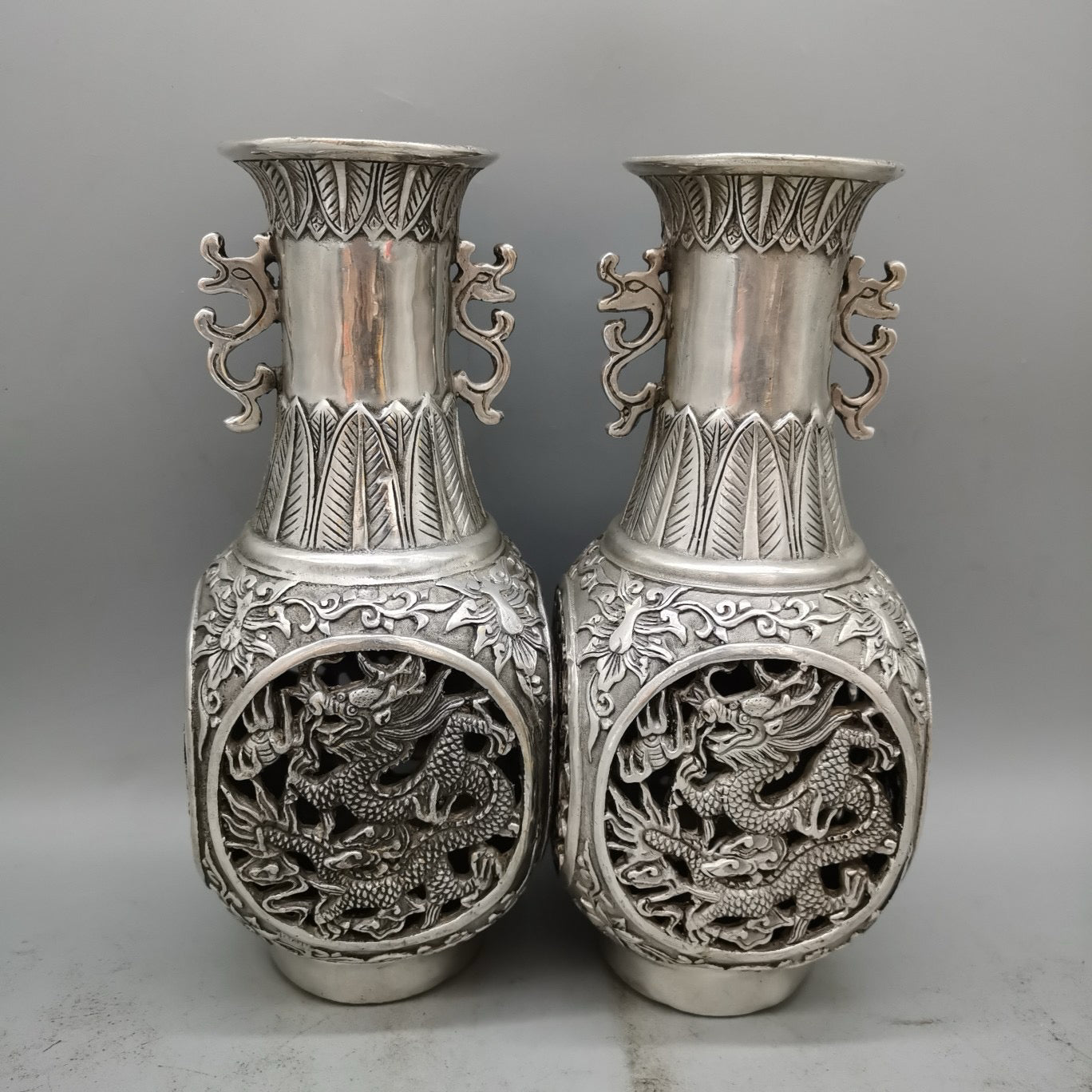 White copper dragon and phoenix vase for home decoration and ornaments