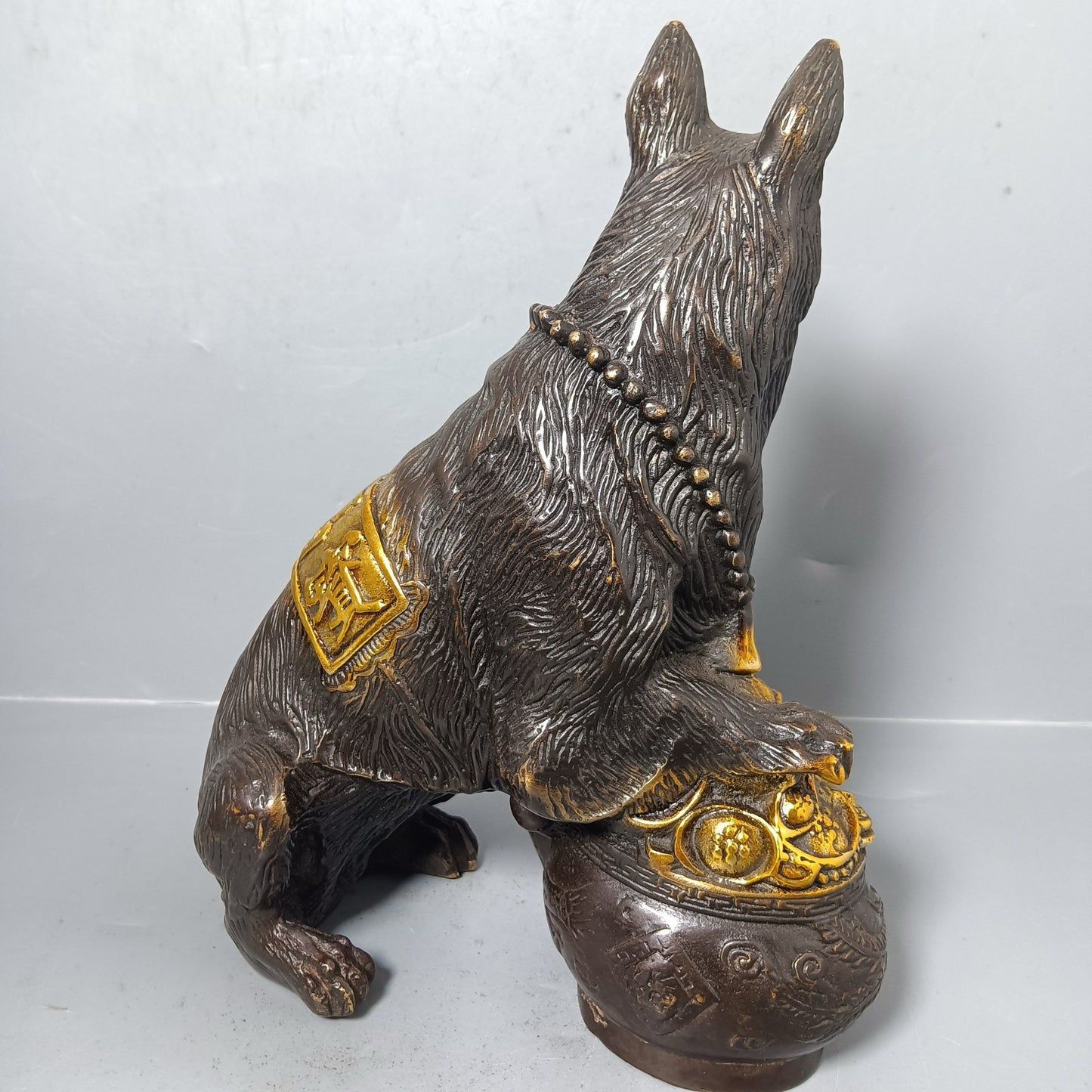 Chinese antique pure copper lucky dog ornament