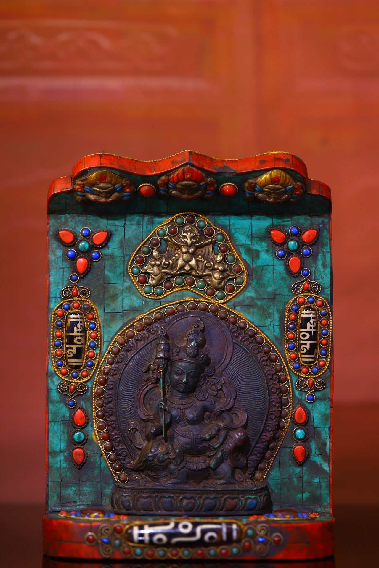 Handmade filigree inlaid gemstones, heavenly pearl Buddha niches