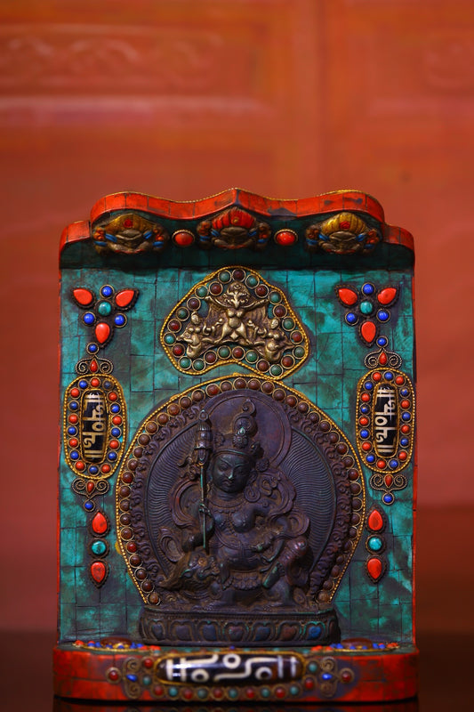 Handmade filigree inlaid gemstones, heavenly pearl Buddha niches