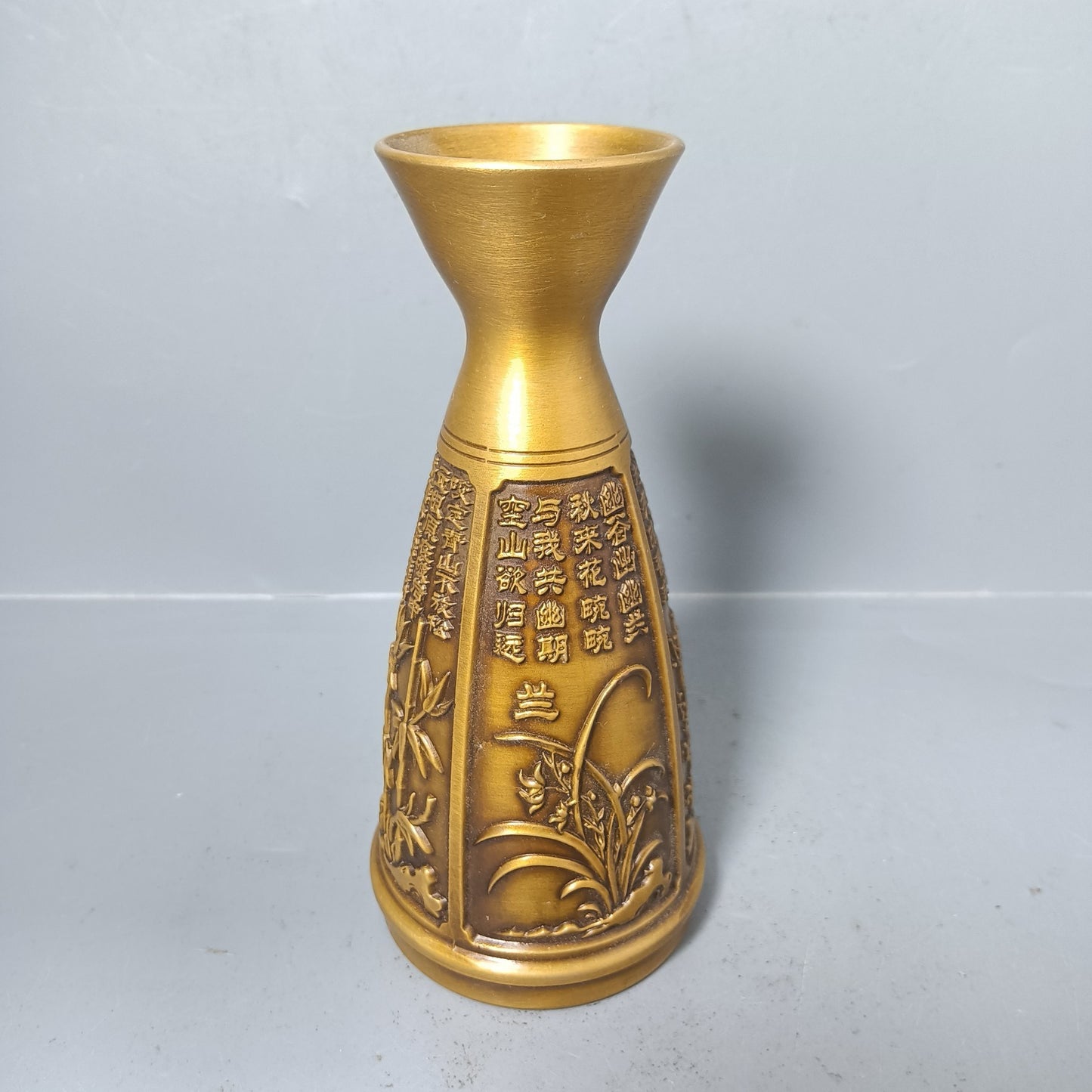 Chinese Antique Pure Copper Plum Orchid Bamboo Chrysanthemum Vase Decoration