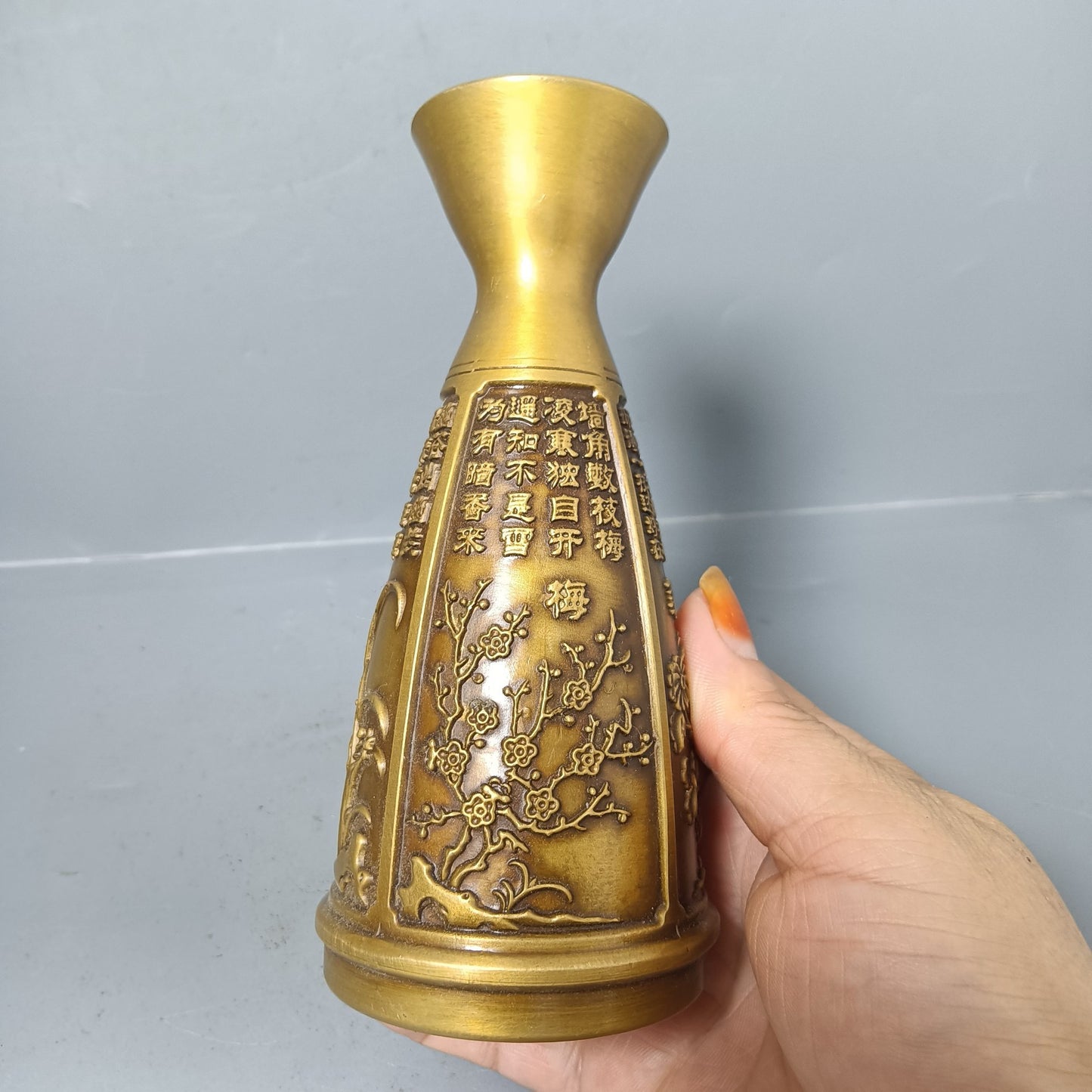 Chinese Antique Pure Copper Plum Orchid Bamboo Chrysanthemum Vase Decoration