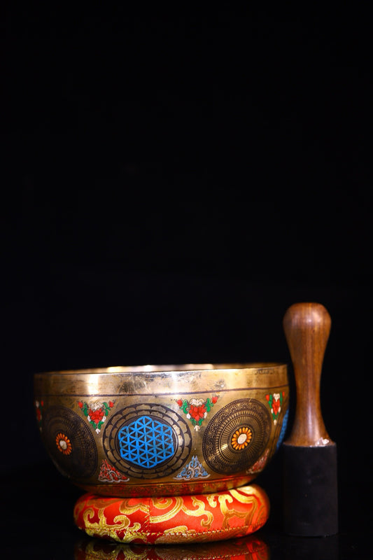 Copper body pure handmade percussion, chiseling, painted Buddha sound bowl