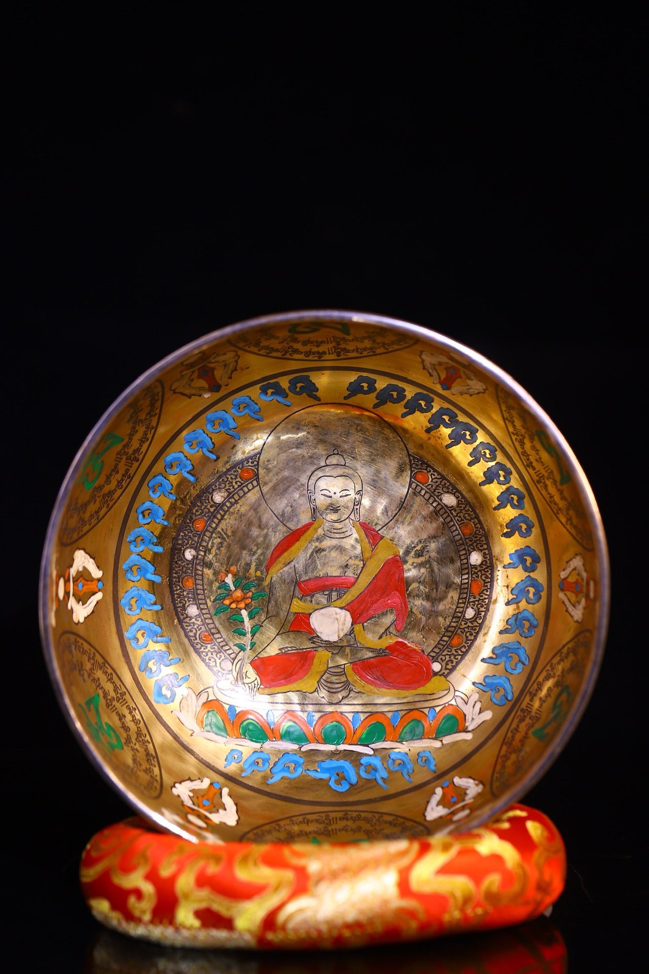 Copper body pure handmade percussion, chiseling, painted Buddha sound bowl