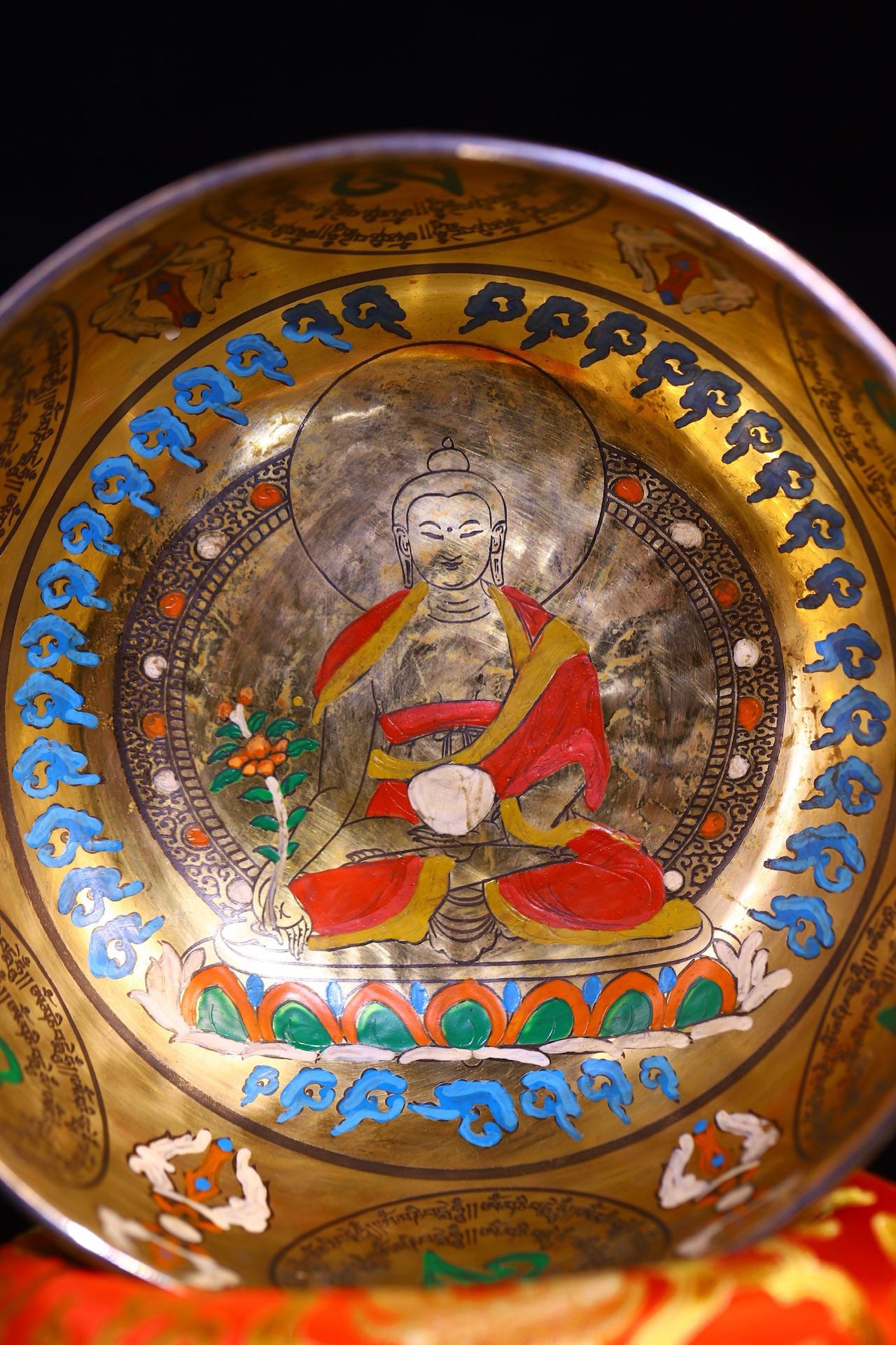 Copper body pure handmade percussion, chiseling, painted Buddha sound bowl
