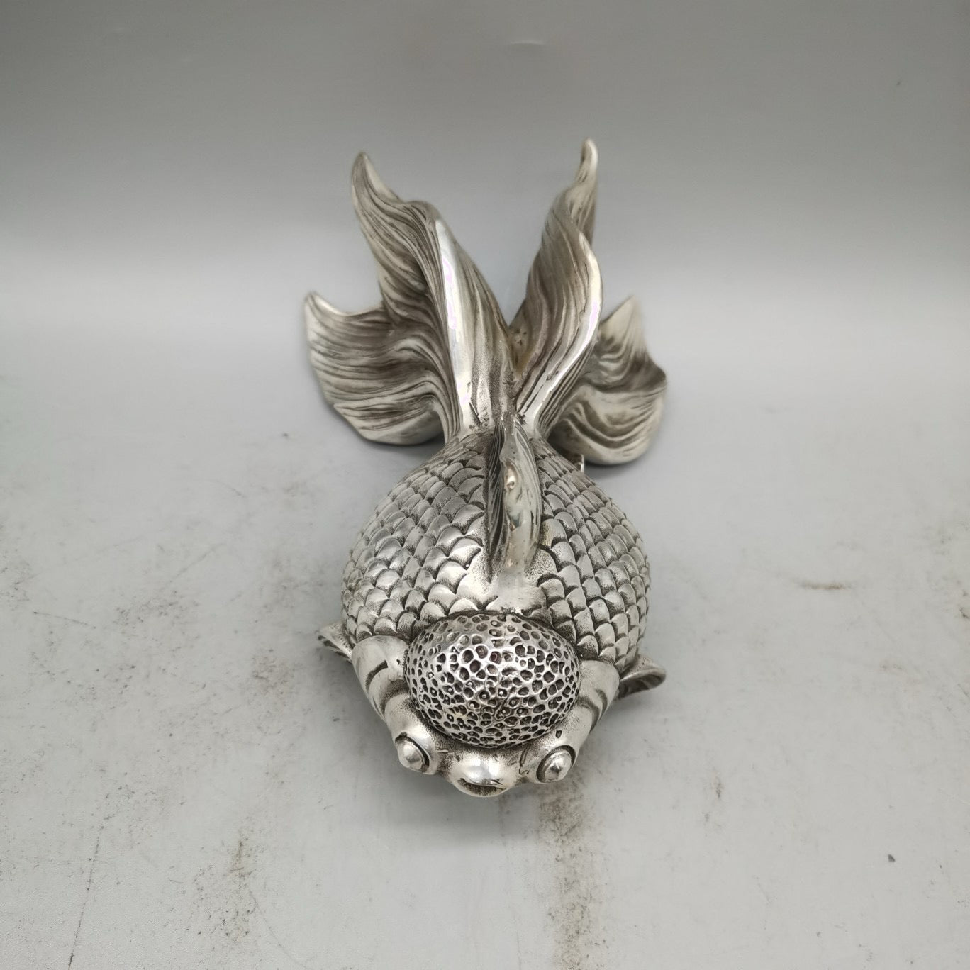 Pure copper silver plated small goldfish ornament