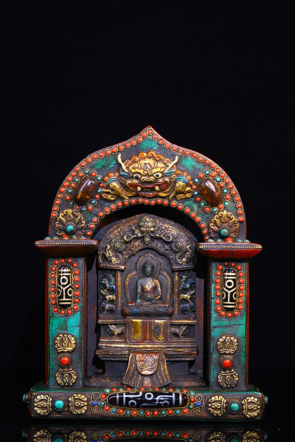 Copper gilded gold handmade silk inlaid gemstone Buddha niche