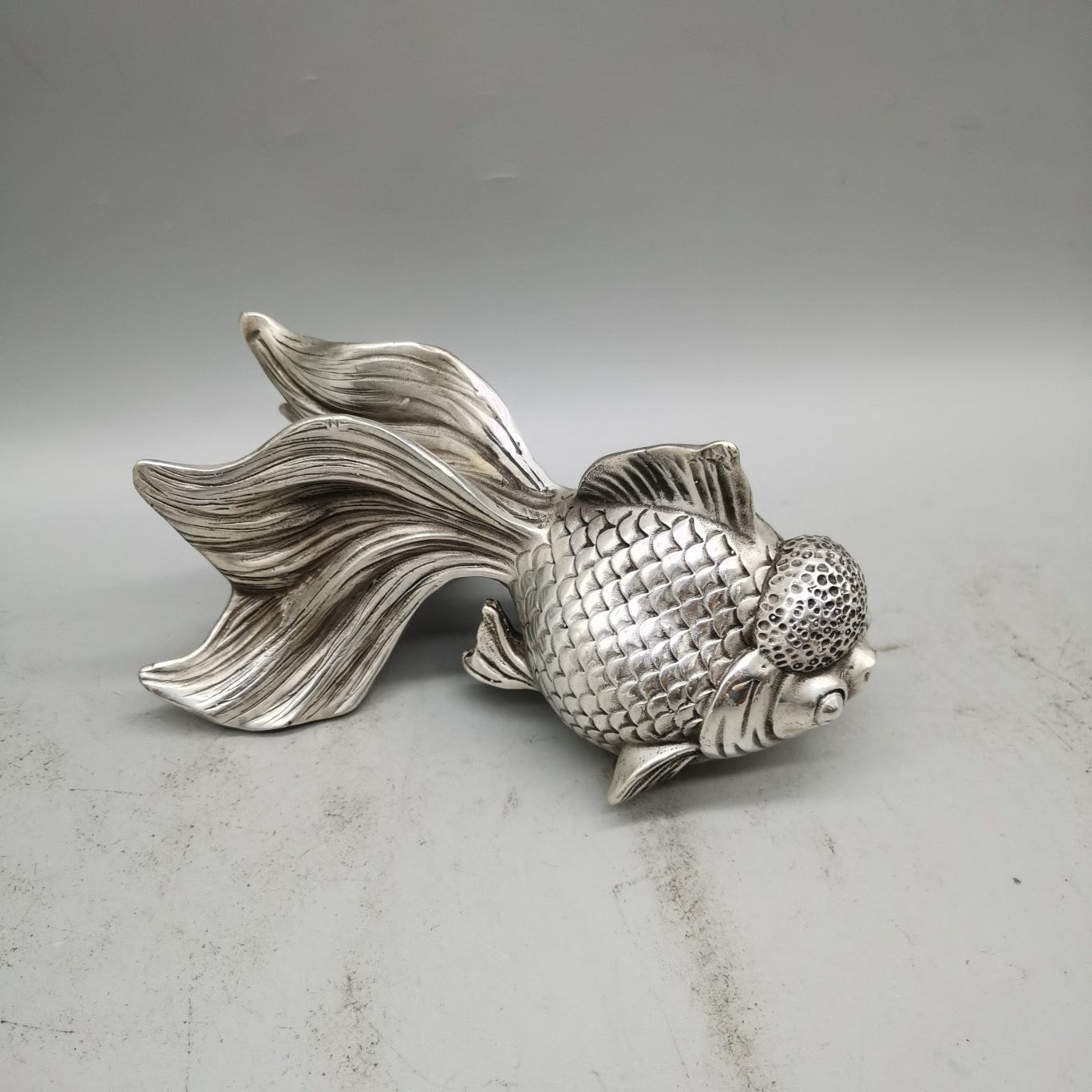 Pure copper silver plated small goldfish ornament