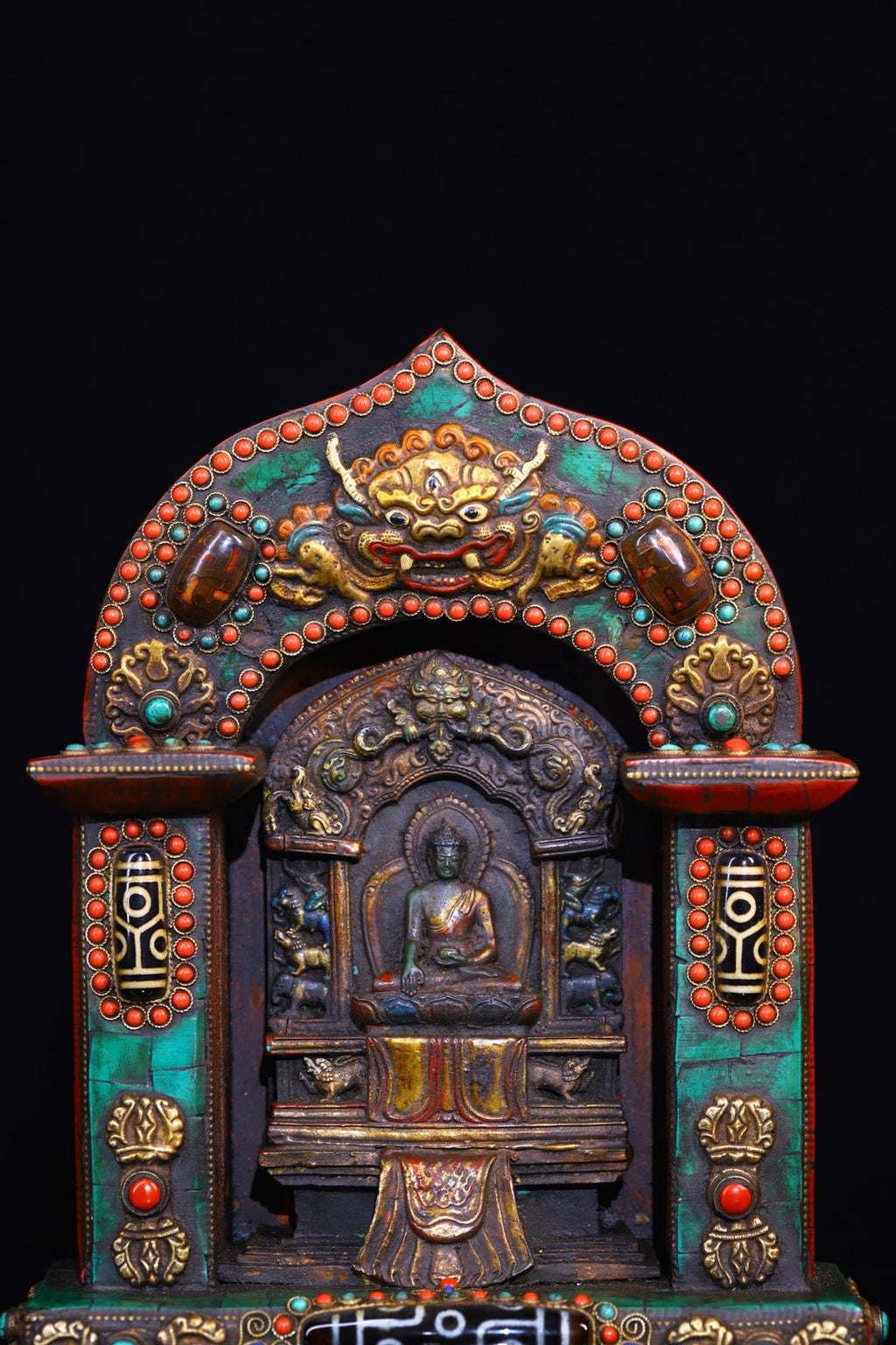 Copper gilded gold handmade silk inlaid gemstone Buddha niche