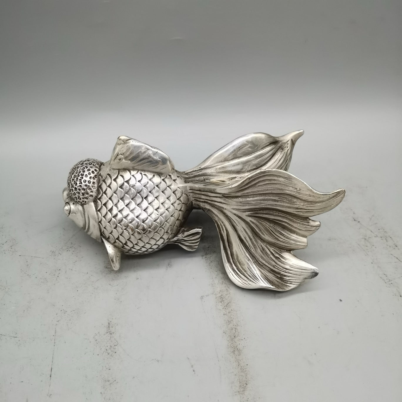 Pure copper silver plated small goldfish ornament