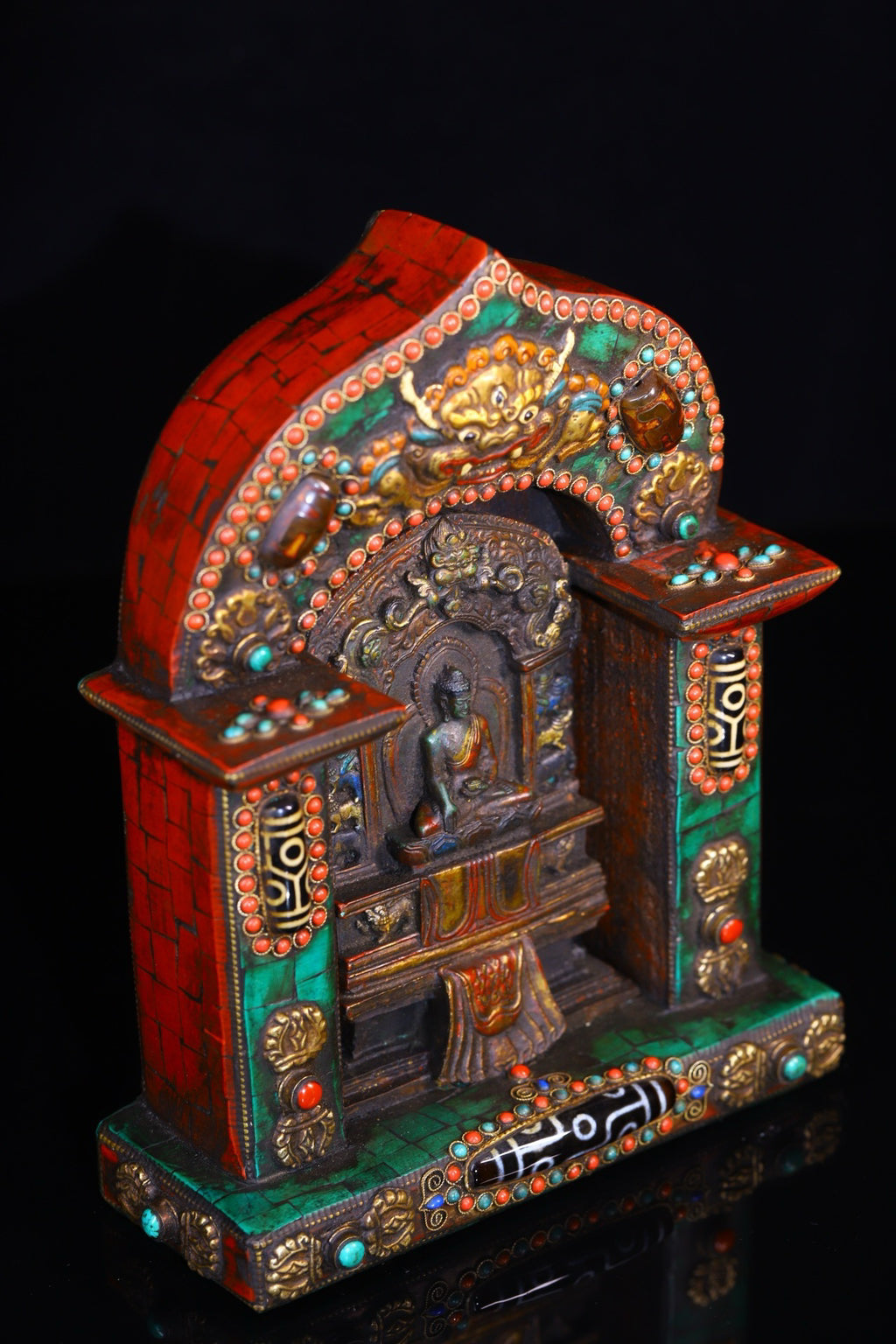 Copper gilded gold handmade silk inlaid gemstone Buddha niche