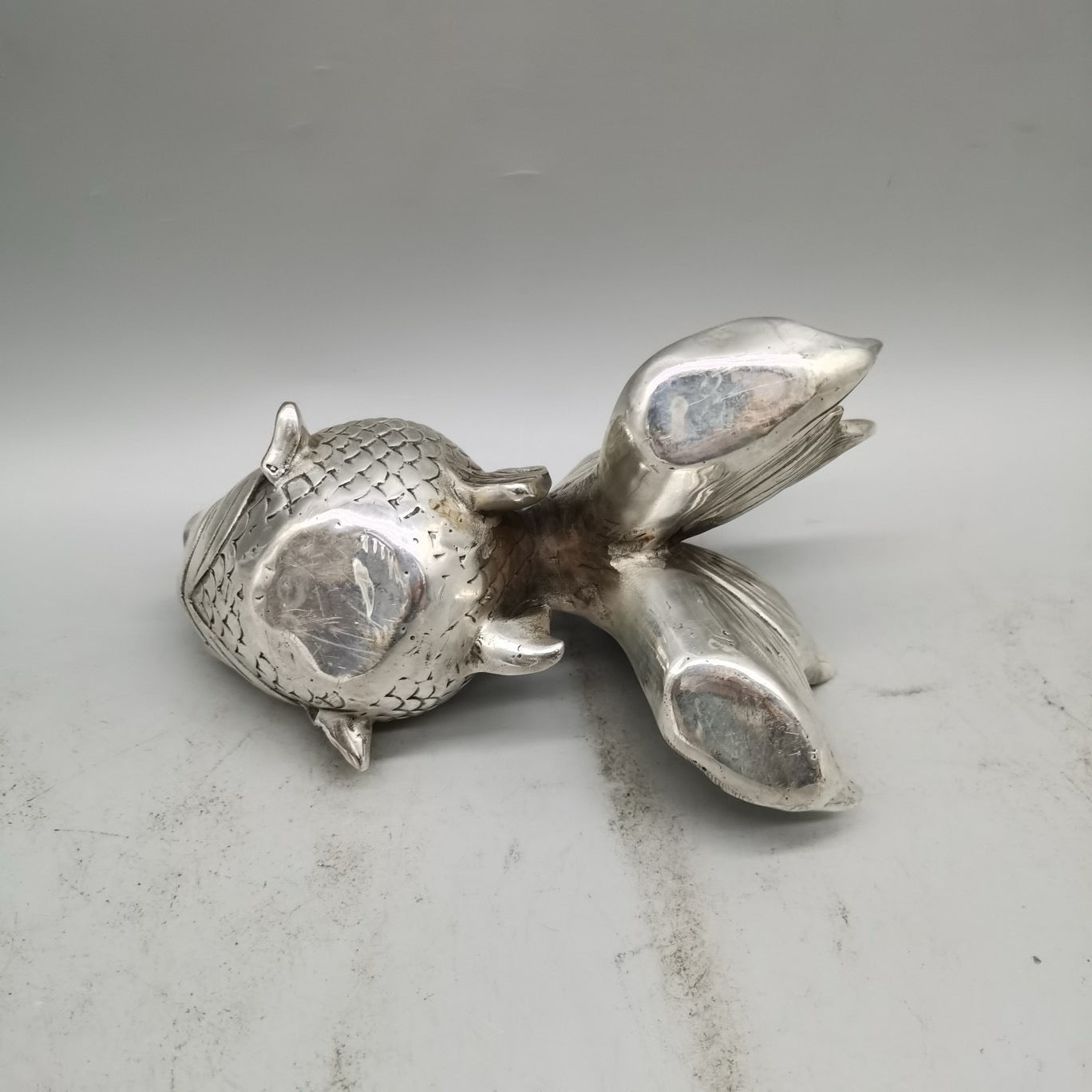 Pure copper silver plated small goldfish ornament