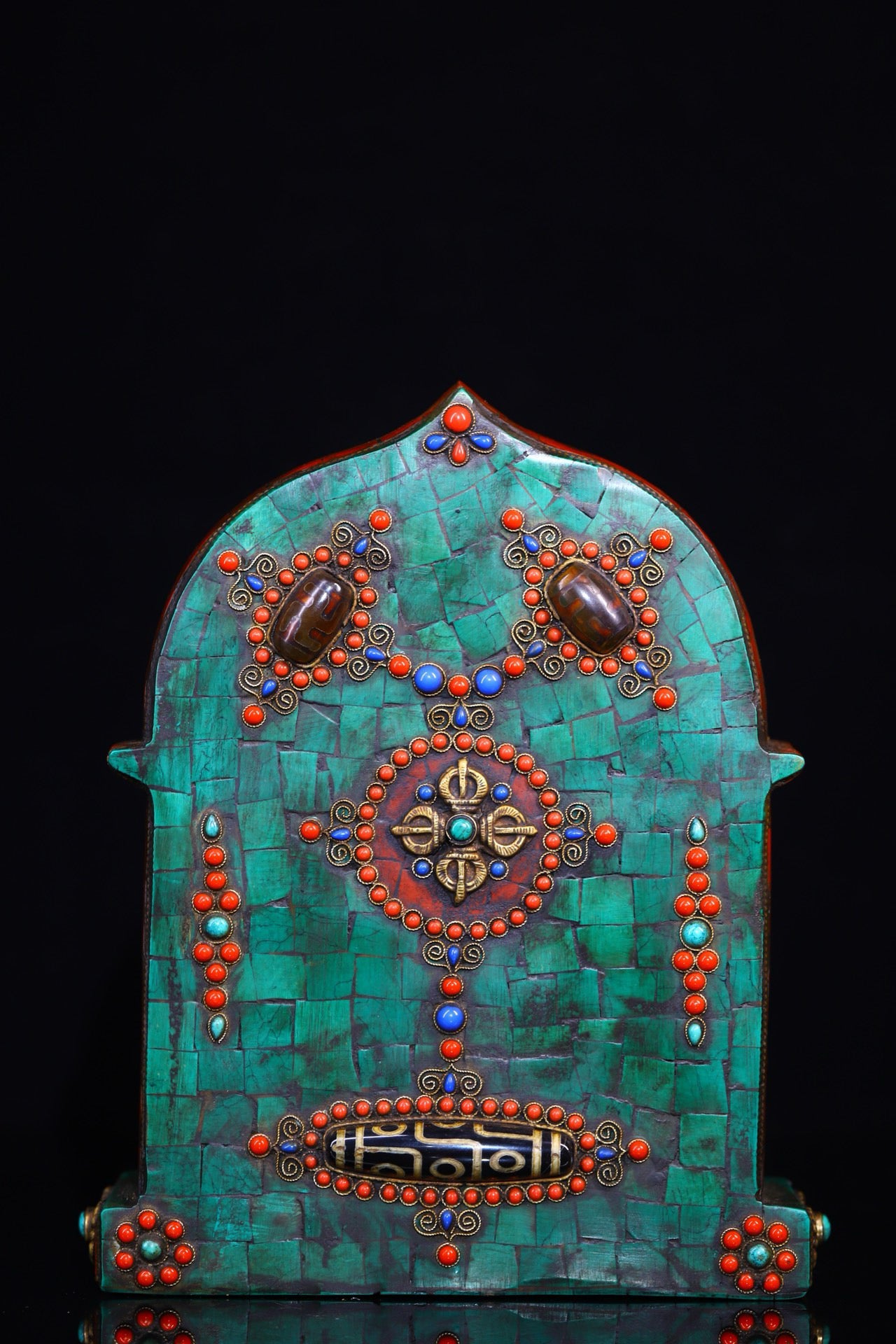 Copper gilded gold handmade silk inlaid gemstone Buddha niche