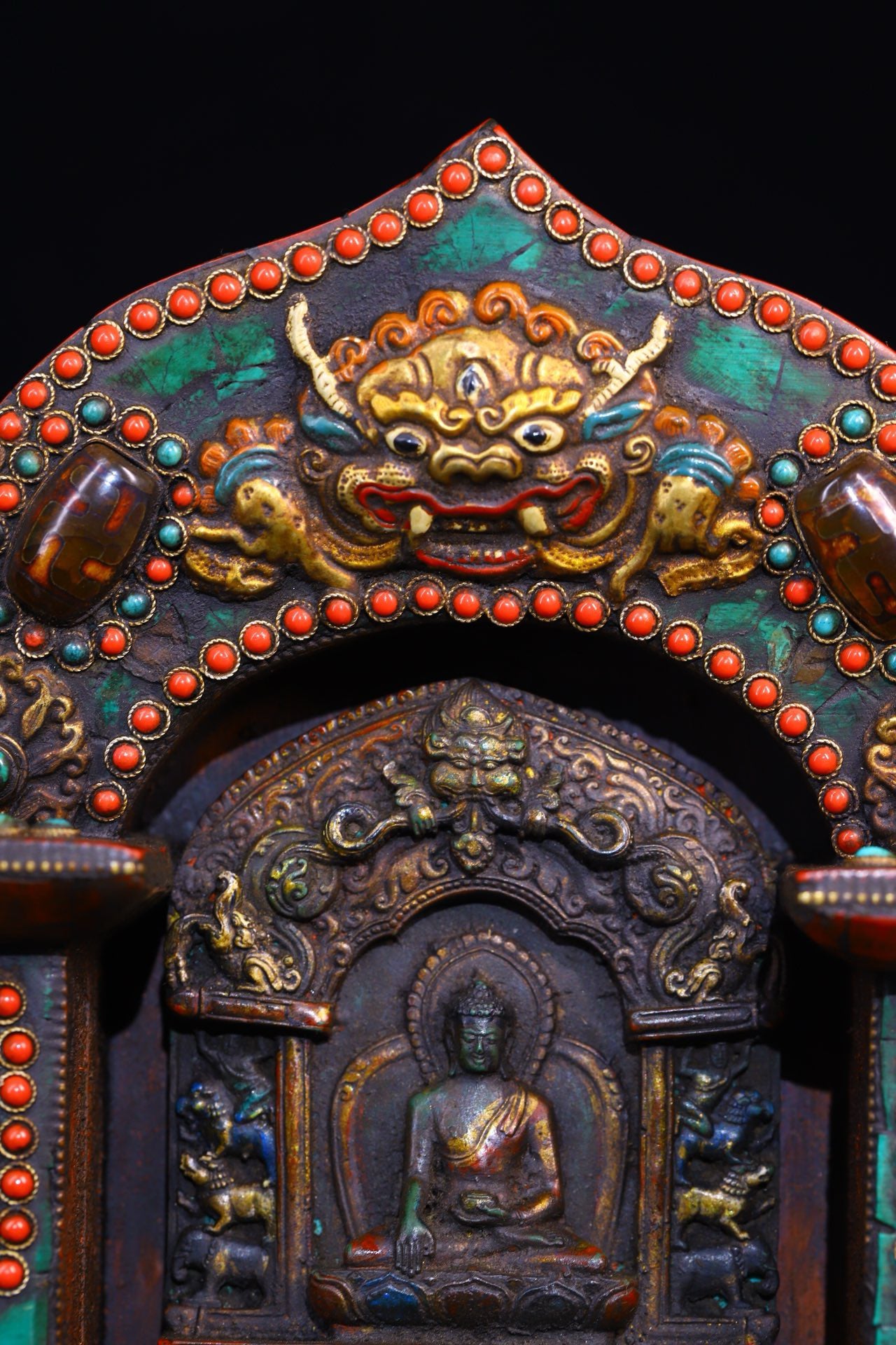 Copper gilded gold handmade silk inlaid gemstone Buddha niche