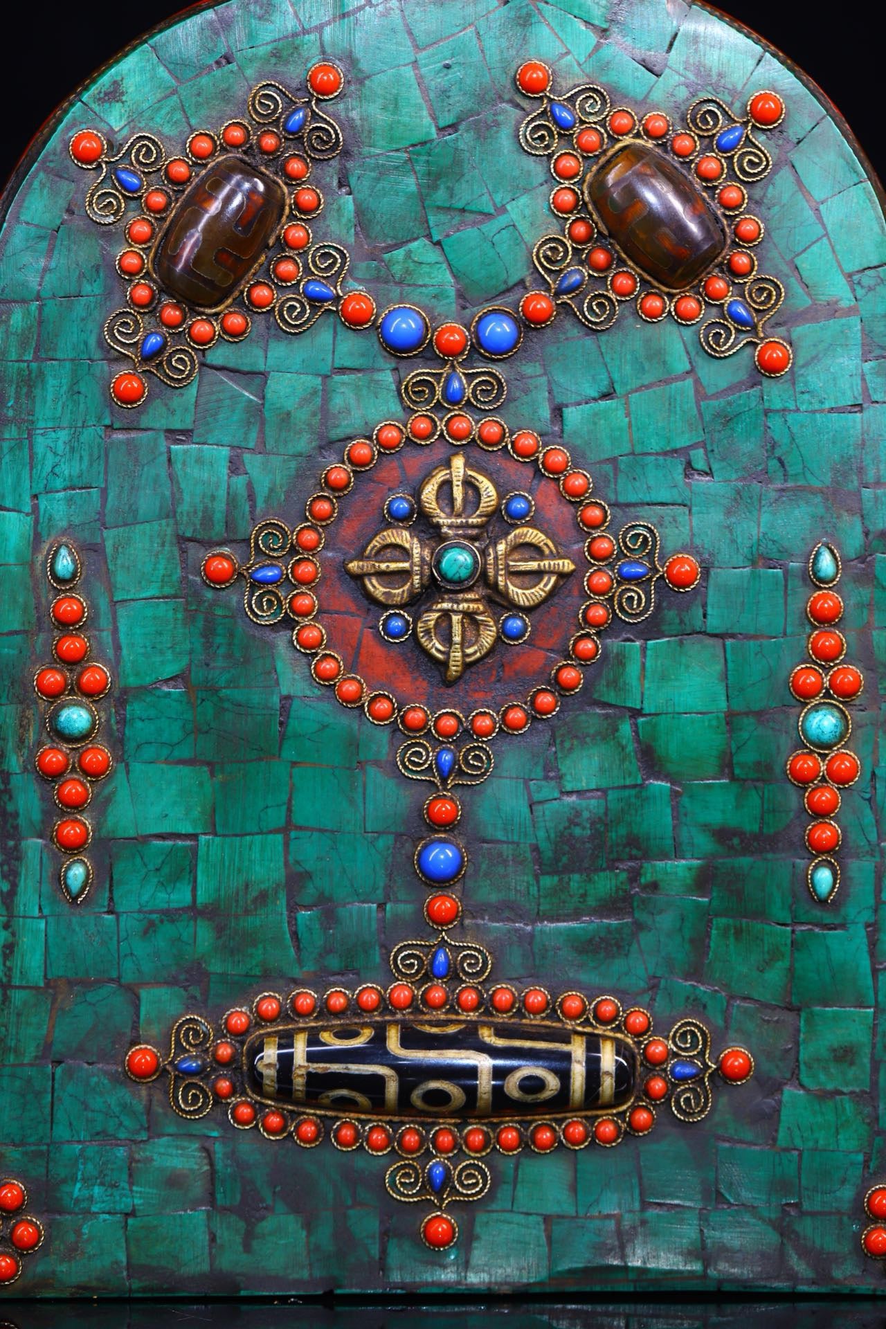 Copper gilded gold handmade silk inlaid gemstone Buddha niche