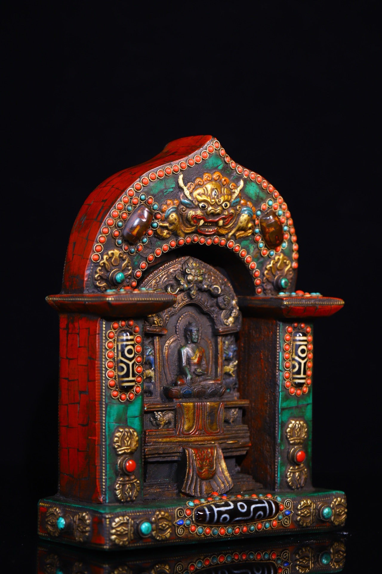 Copper gilded gold handmade silk inlaid gemstone Buddha niche