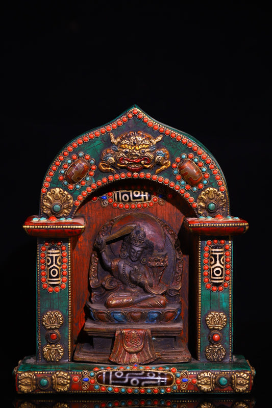 Copper gilded gold handmade silk inlaid gemstone Buddha niche